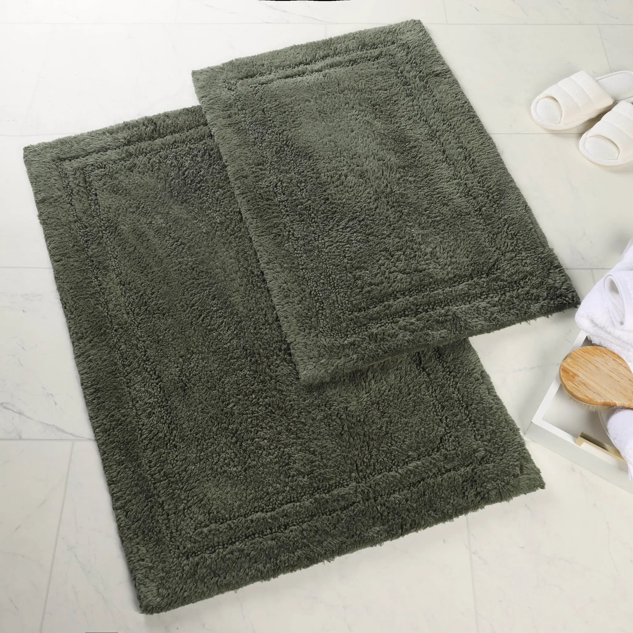 Cotton Solid Non-Skid Washable 2 Piece Bathroom Rug Set - Bath Rugs by Superior Brand
