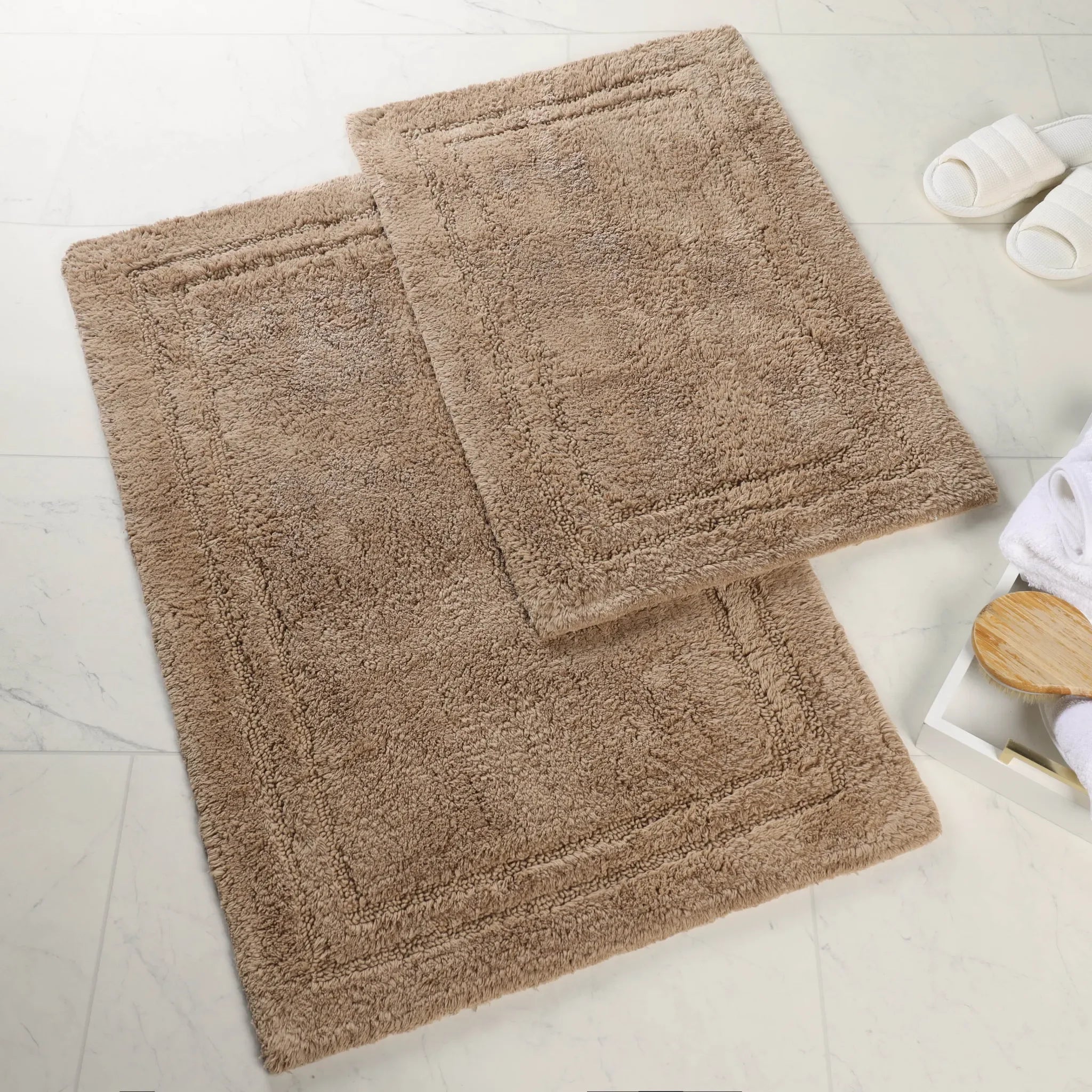 Cotton Solid Non-Skid Washable 2 Piece Bathroom Rug Set - Bath Rugs by Superior Brand