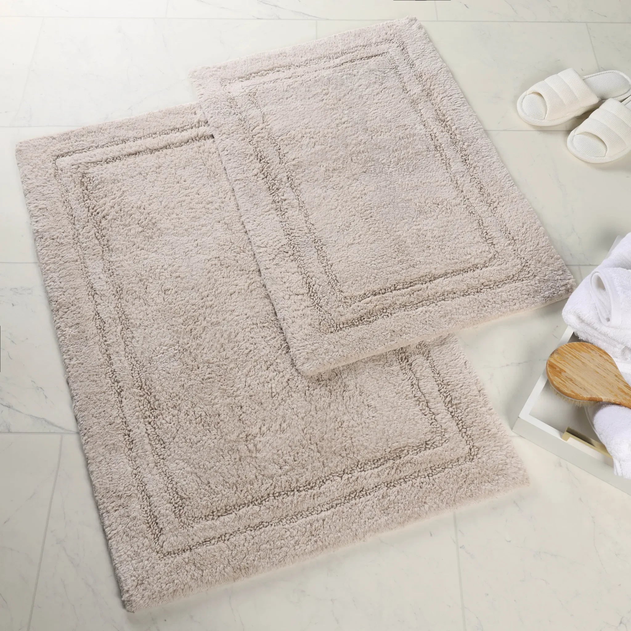 Cotton Solid Non-Skid Washable 2 Piece Bathroom Rug Set - Bath Rugs by Superior Brand