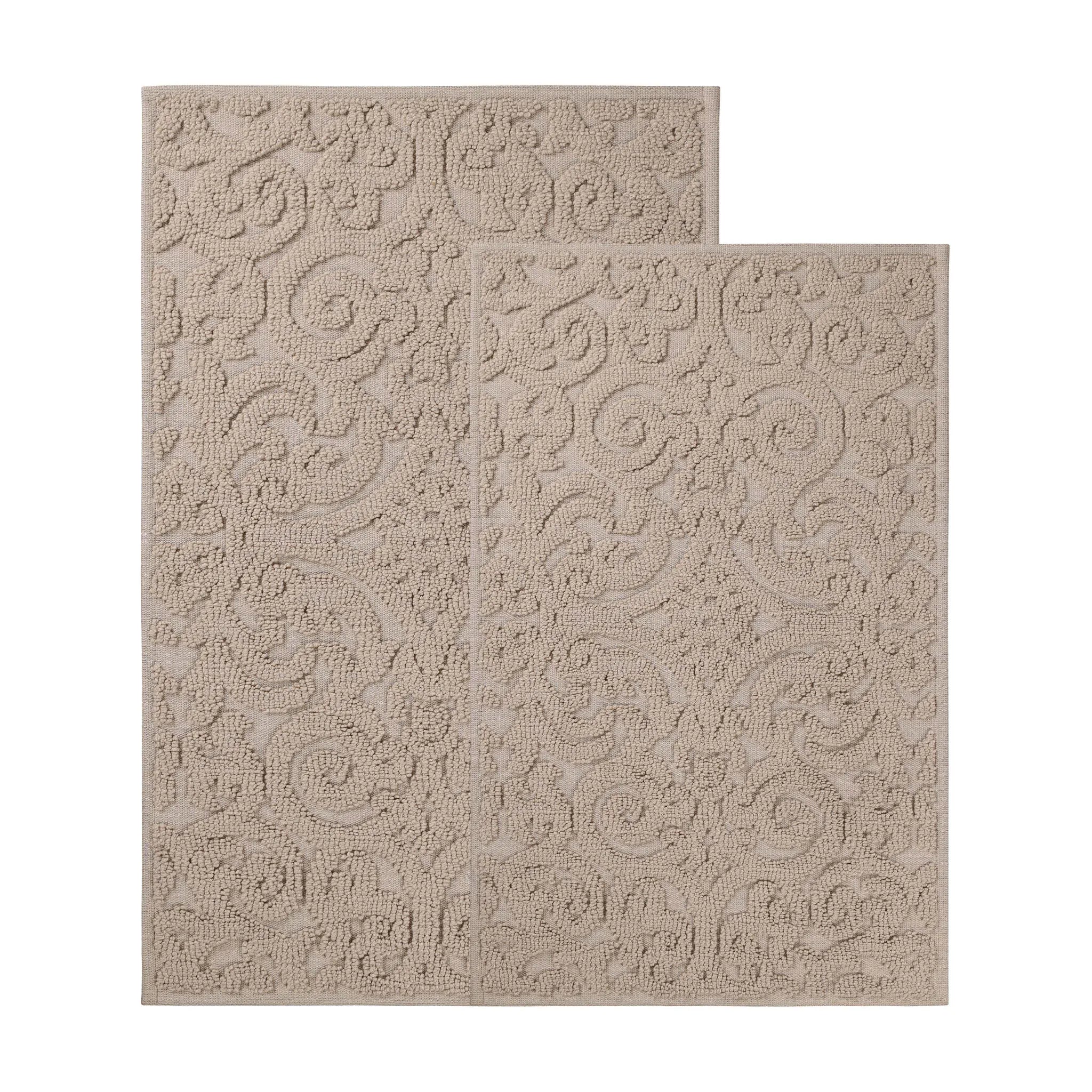Venere Floral Scroll Textured Machine Washable Bath Rugs, Set of 2 - Bath Rugs by Superior Brand