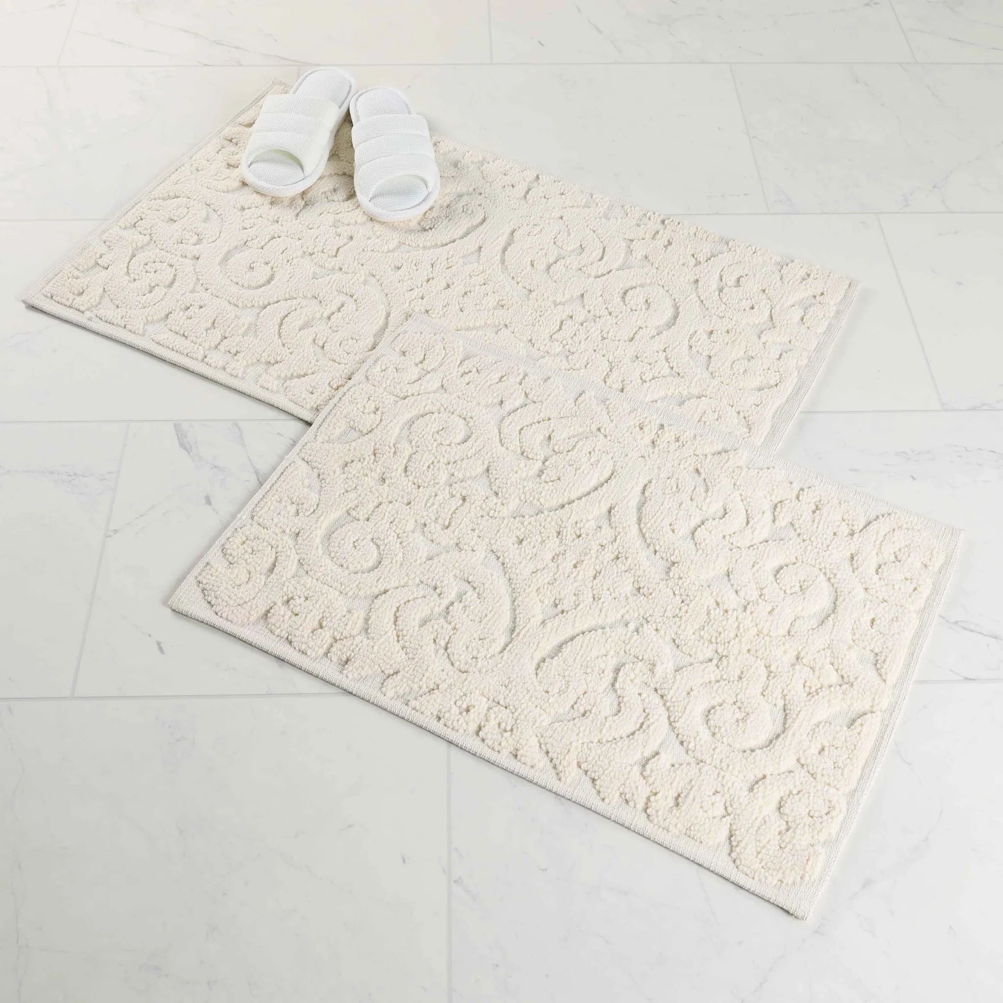 Venere Floral Scroll Textured Machine Washable Bath Rugs, Set of 2 - Bath Rugs by Superior Brand