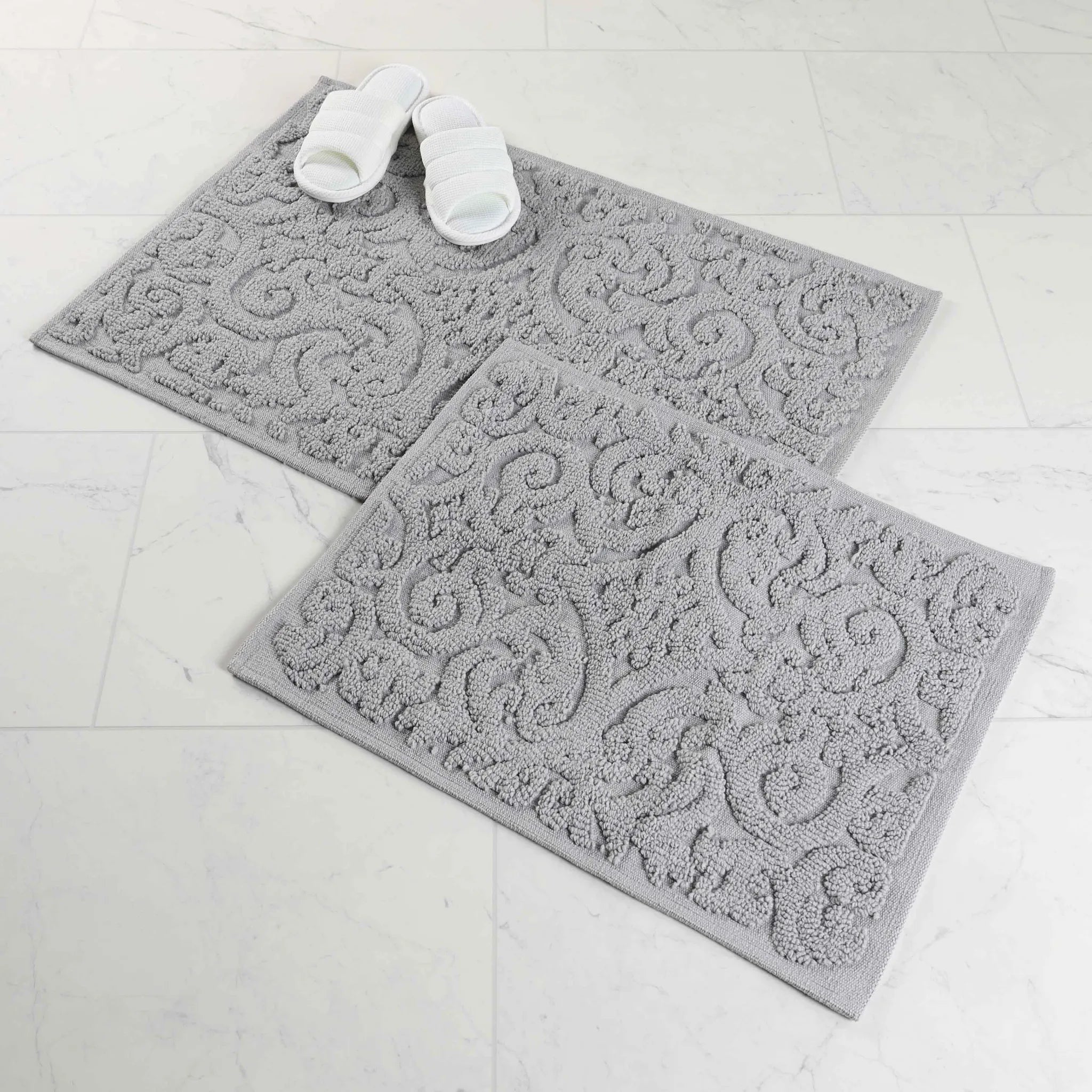 Venere Floral Scroll Textured Machine Washable Bath Rugs, Set of 2 - Bath Rugs by Superior Brand