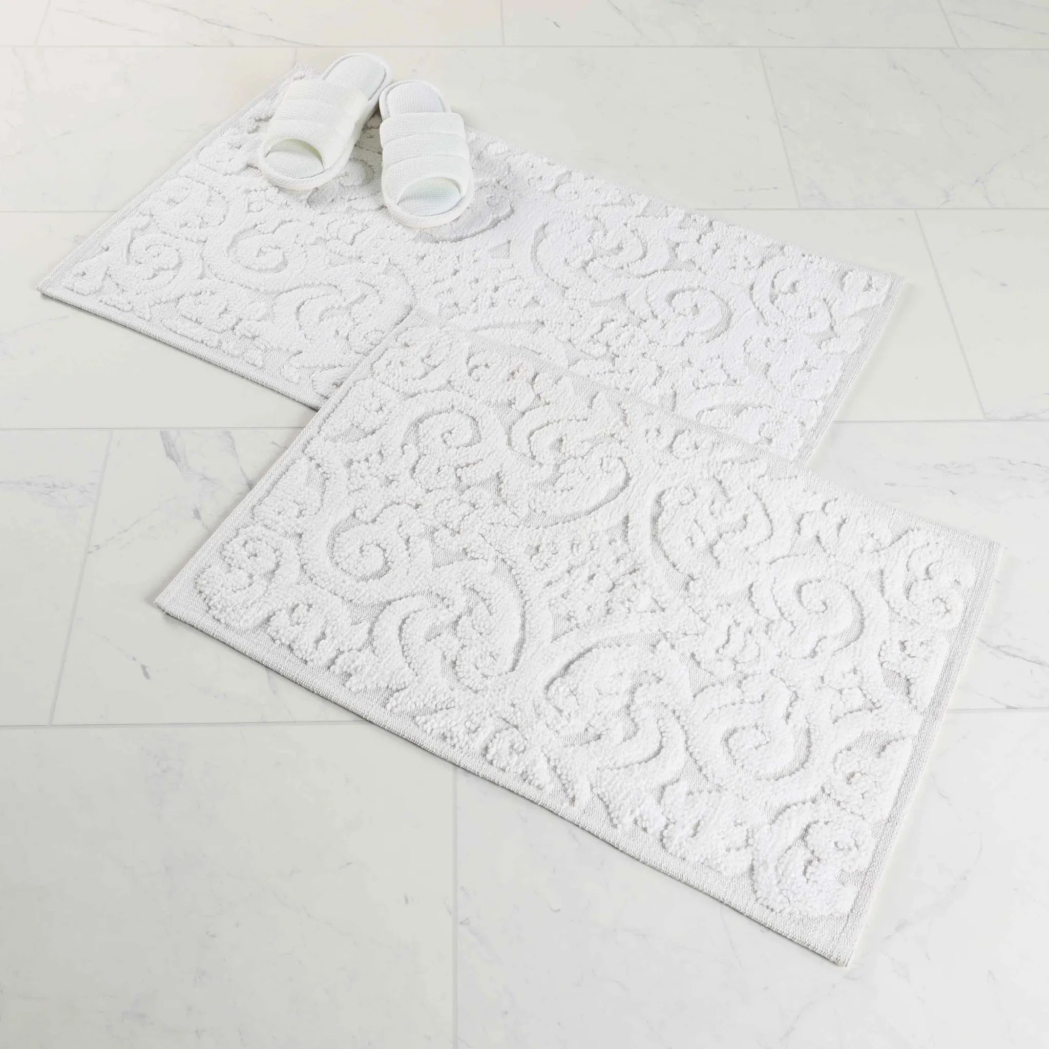 Venere Floral Scroll Textured Machine Washable Bath Rugs, Set of 2 - Bath Rugs by Superior Brand