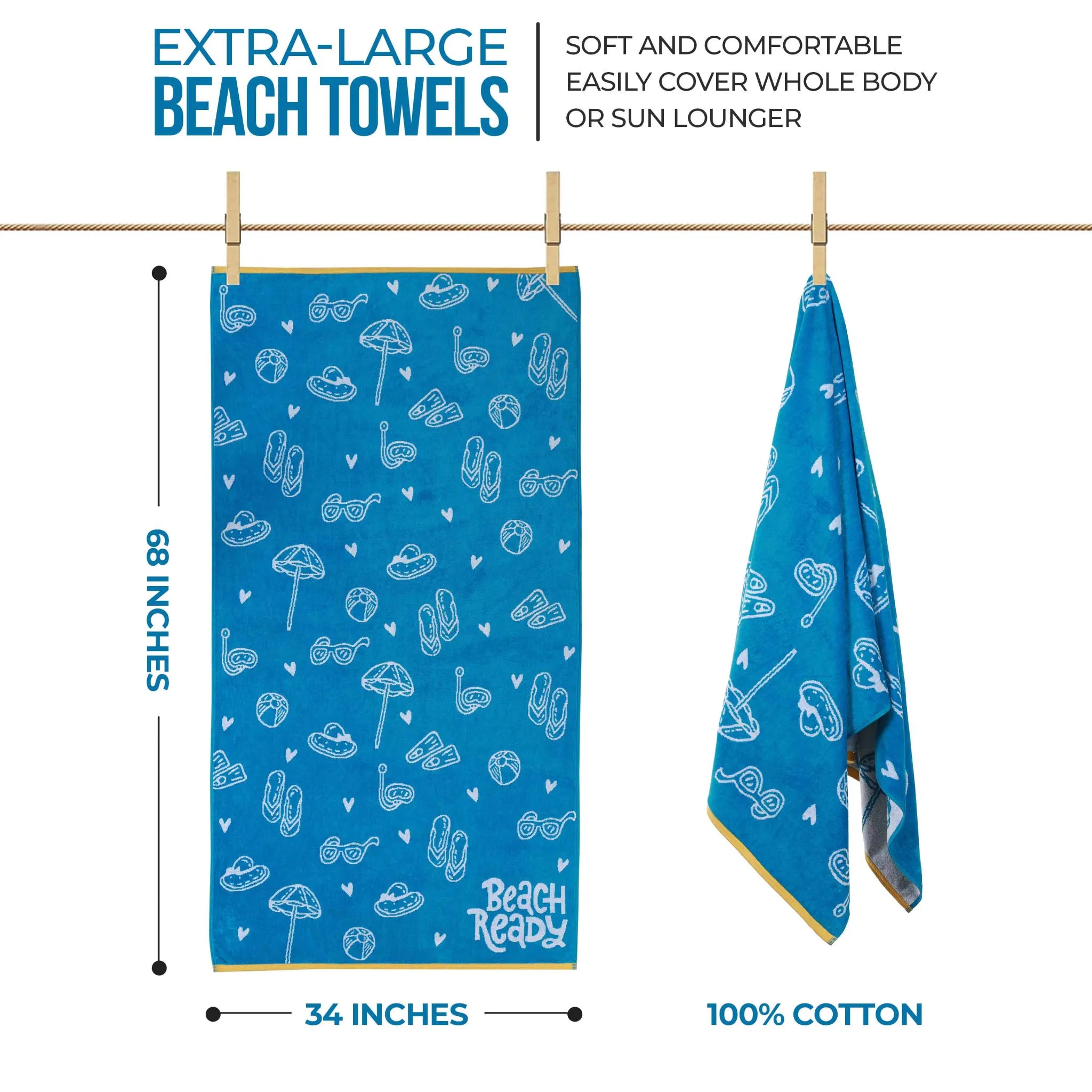 Bahama Cotton Fuzzy Velour Terry Large Oversized Beach Towel - Beach Towel by Superior Brand