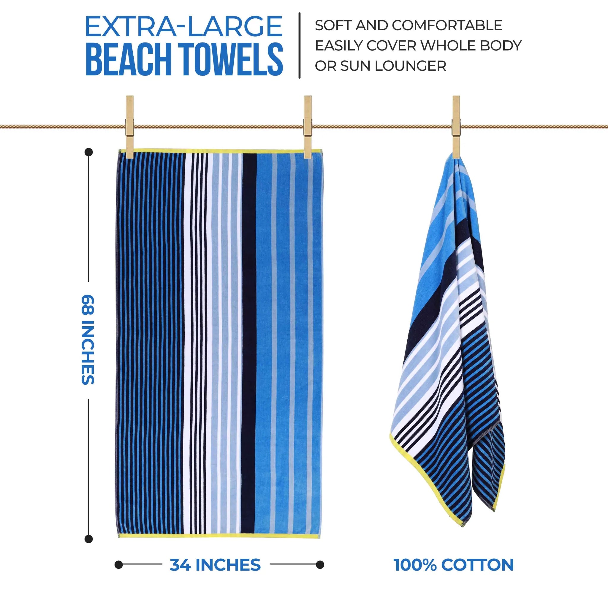 Mira Striped Cotton Velour Terry Large Oversized Beach Towel - Beach Towel by Superior Brand