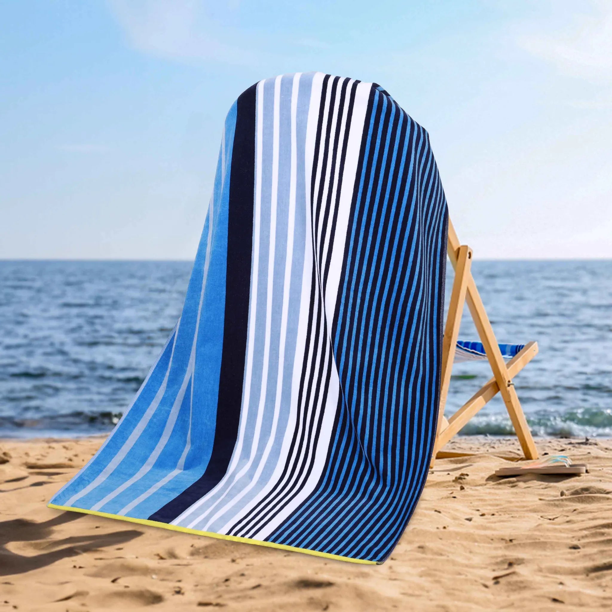 Mira Striped Cotton Velour Terry Large Oversized Beach Towel - Beach Towel by Superior Brand