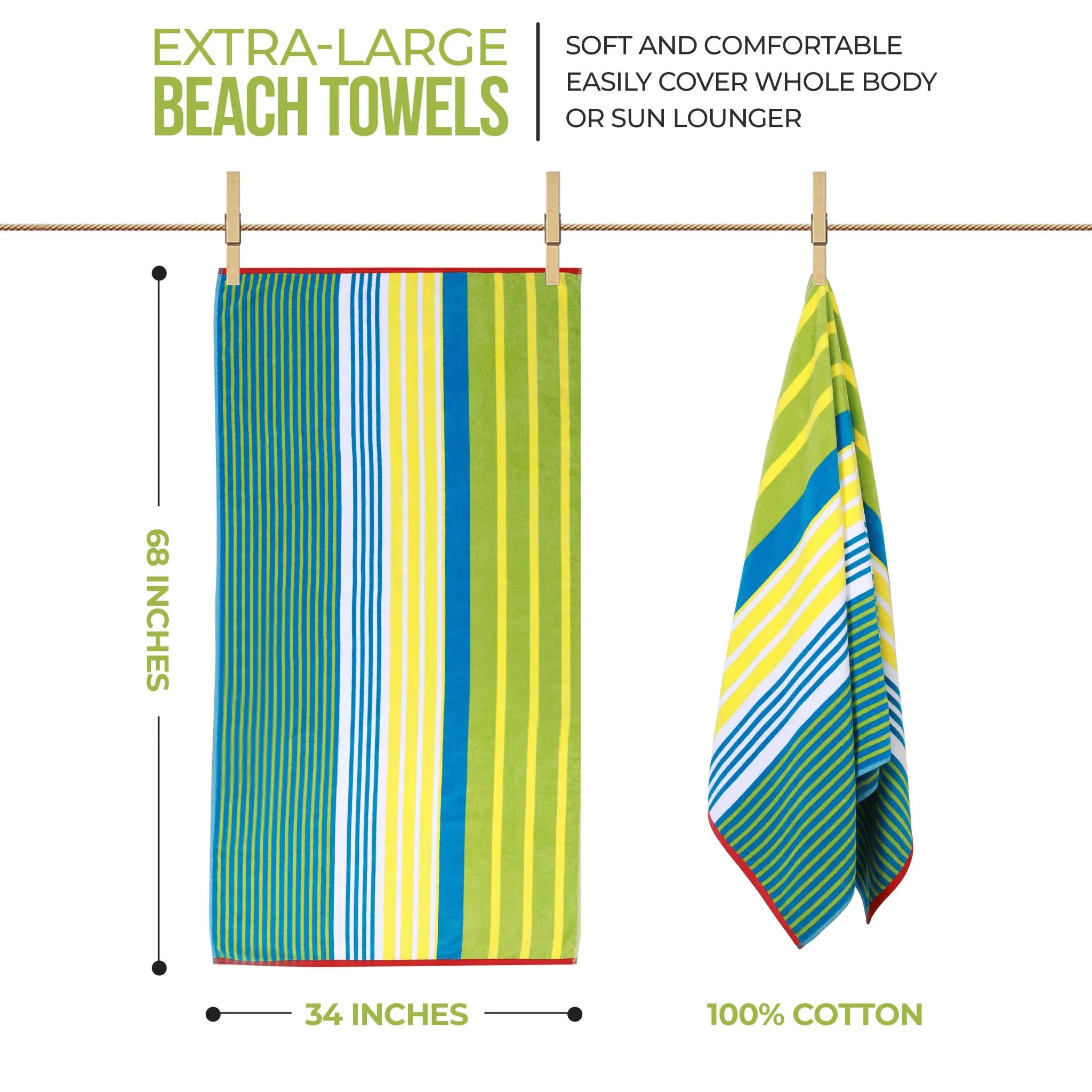Mira Striped Cotton Velour Terry Large Oversized Beach Towel - Beach Towel by Superior Brand