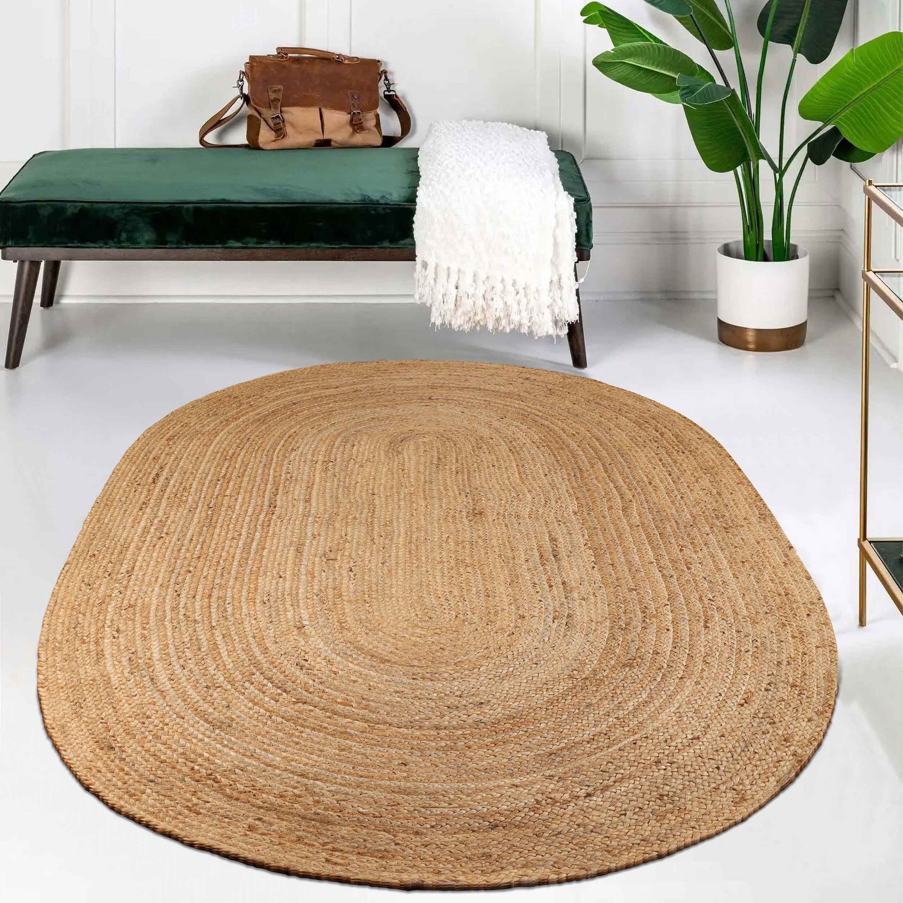 Handwoven Braided Jute Modern Farmhouse Reversible Indoor Area Rug