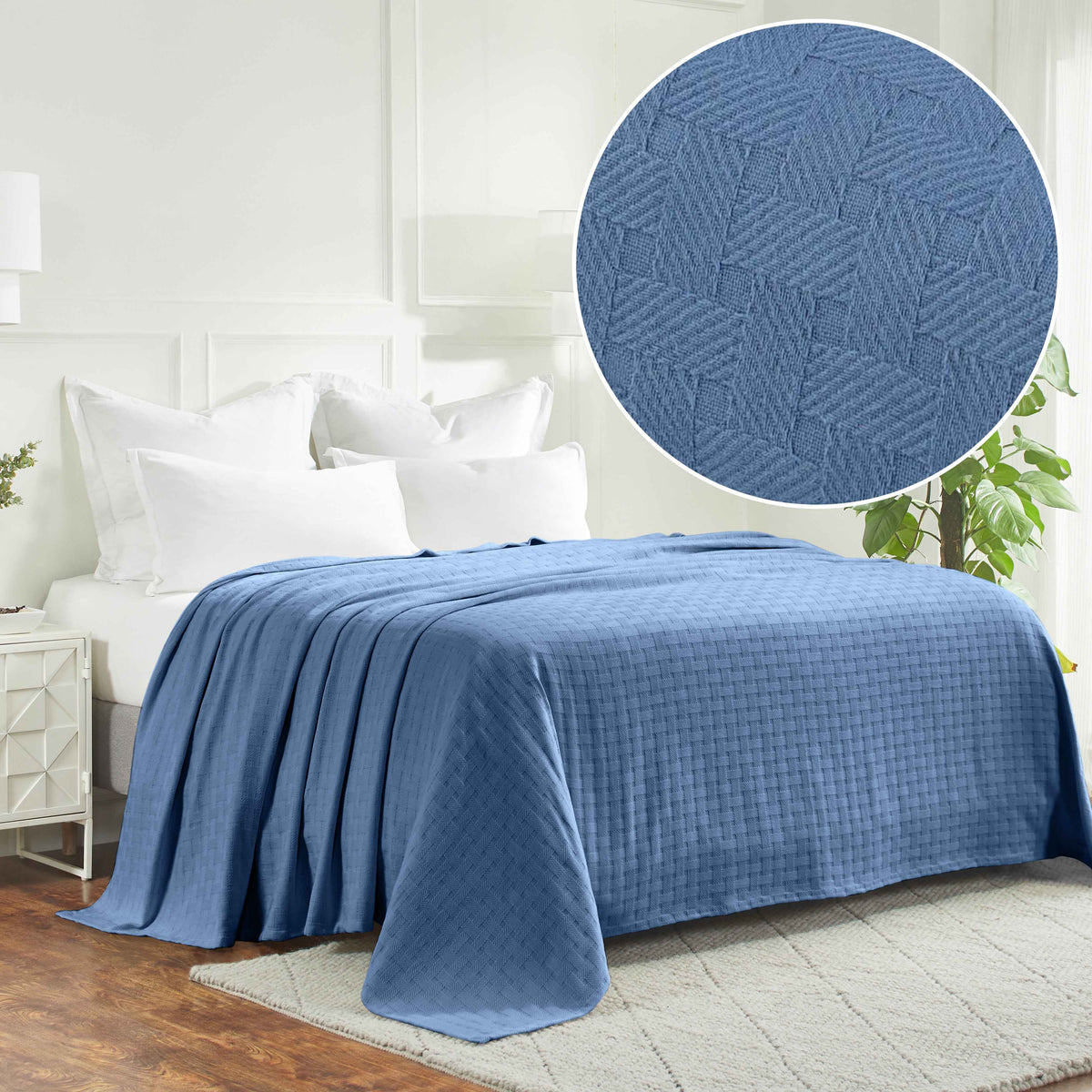 Basketweave All Season Cotton Blanket - Denim Blue
