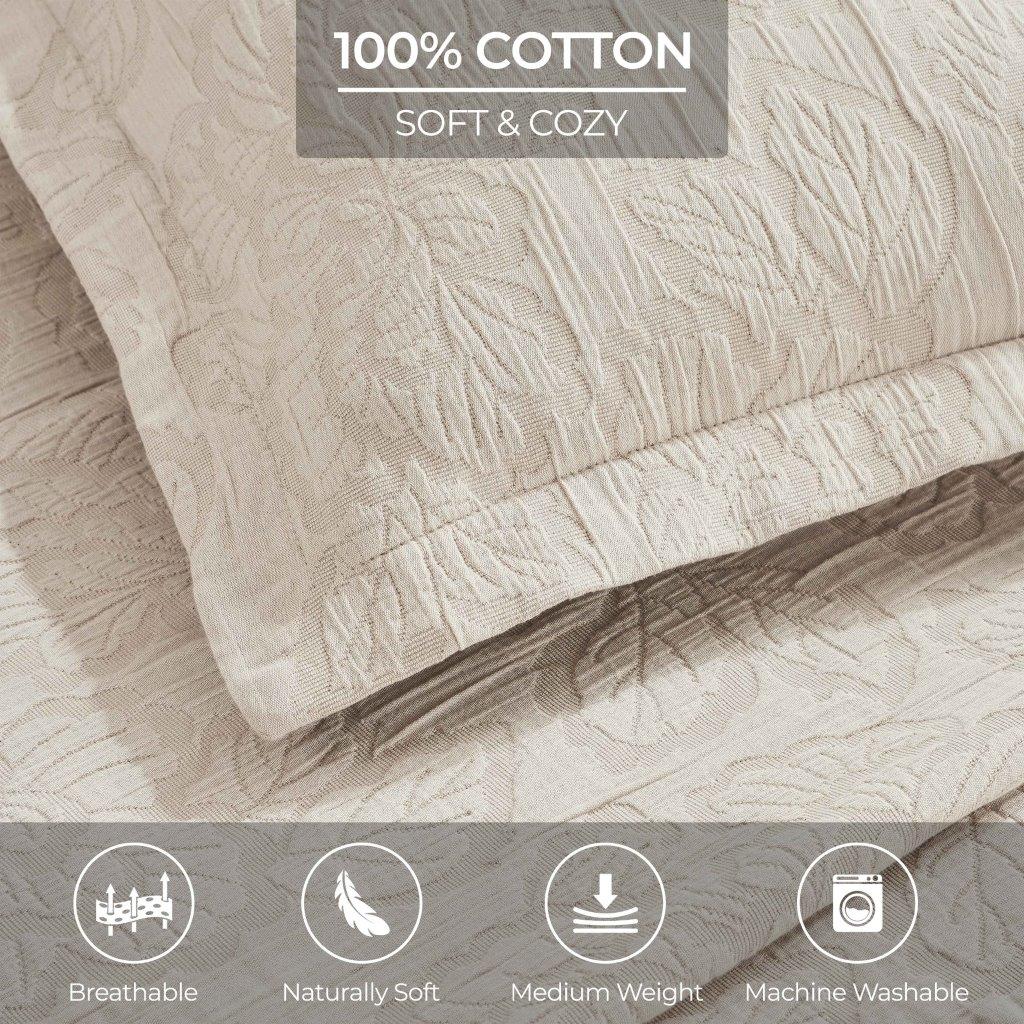 Cotton Bedspread Sets 3-Piece Hibiscus Floral Jacquard Matelassé - Bedspread by Superior Brand