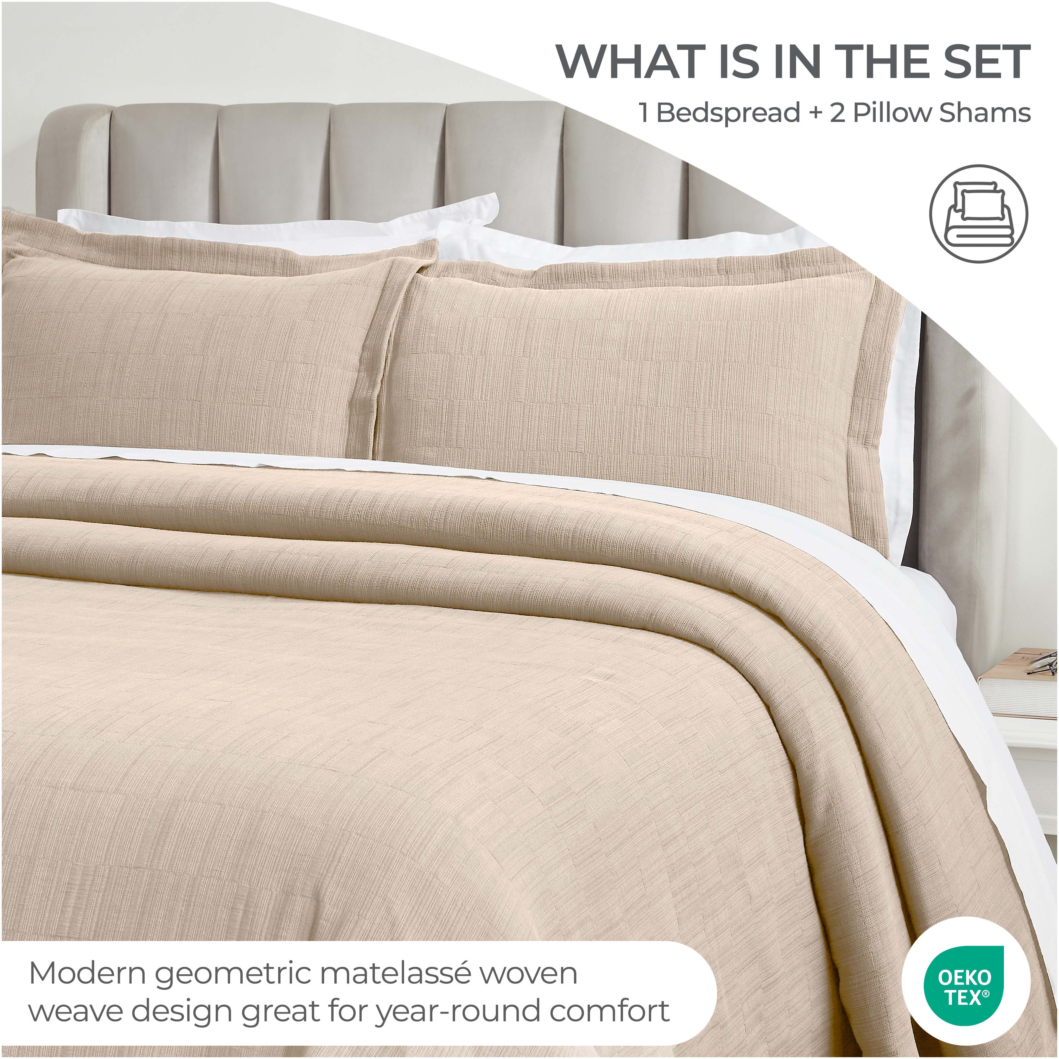Zenith Cotton Medium Weight Geometric Matelasse Bedspread and Sham Set - Bedspread by Superior Brand