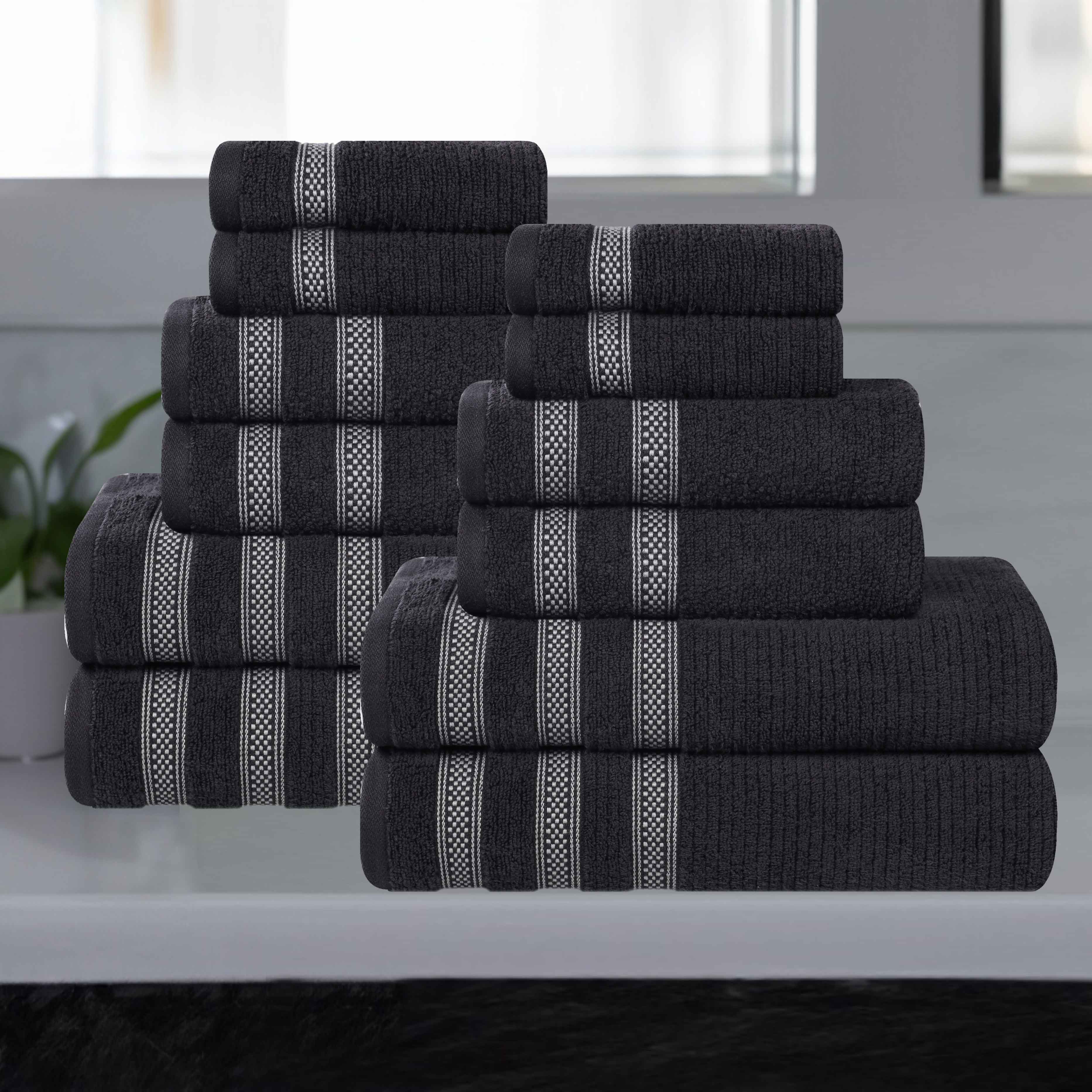 Brea Zero Twist Cotton Ribbed Geometric Border 12 Piece Towel Set - Towel Set by Superior Brand
