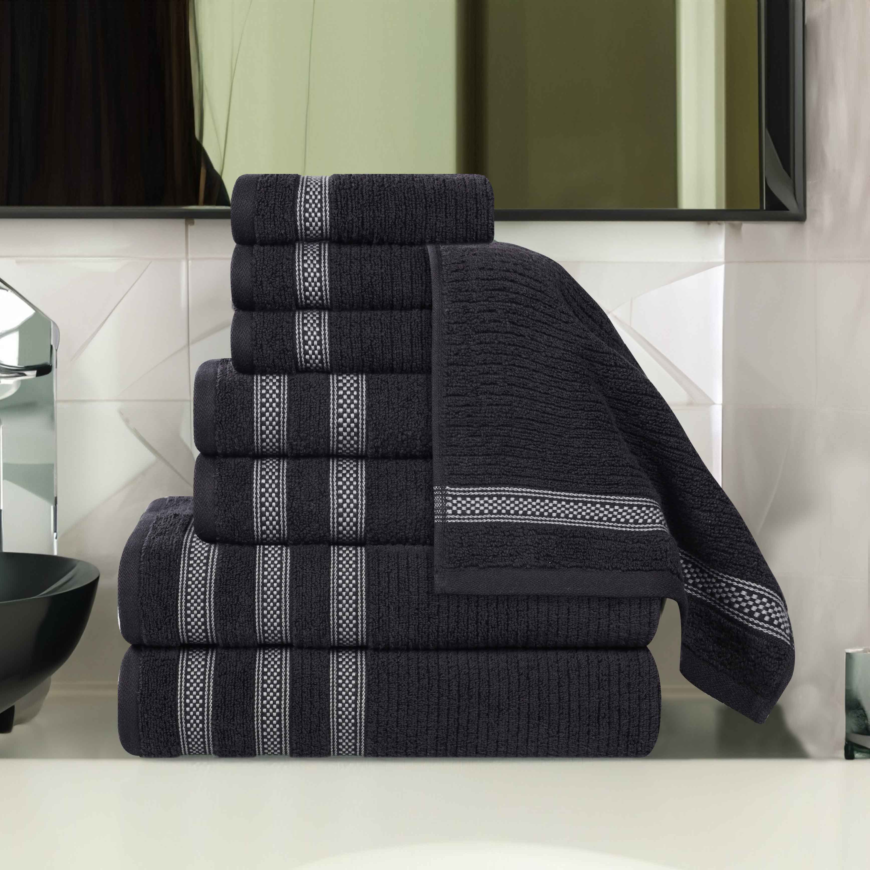 Brea Zero Twist Cotton Ribbed Geometric Border 8 Piece Towel Set - Towel Set by Superior Brand