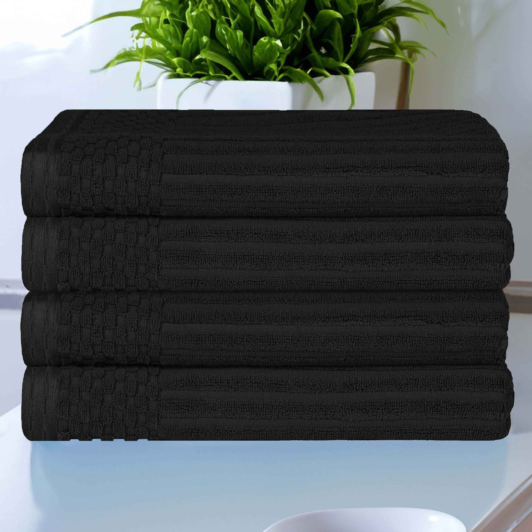 Soho Ribbed Cotton Absorbent Bath Towel Set of 4 - Black