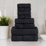 Chevron Zero Twist Solid and Jacquard Cotton 8 Piece Towel Set - Towel Set by Superior Brand