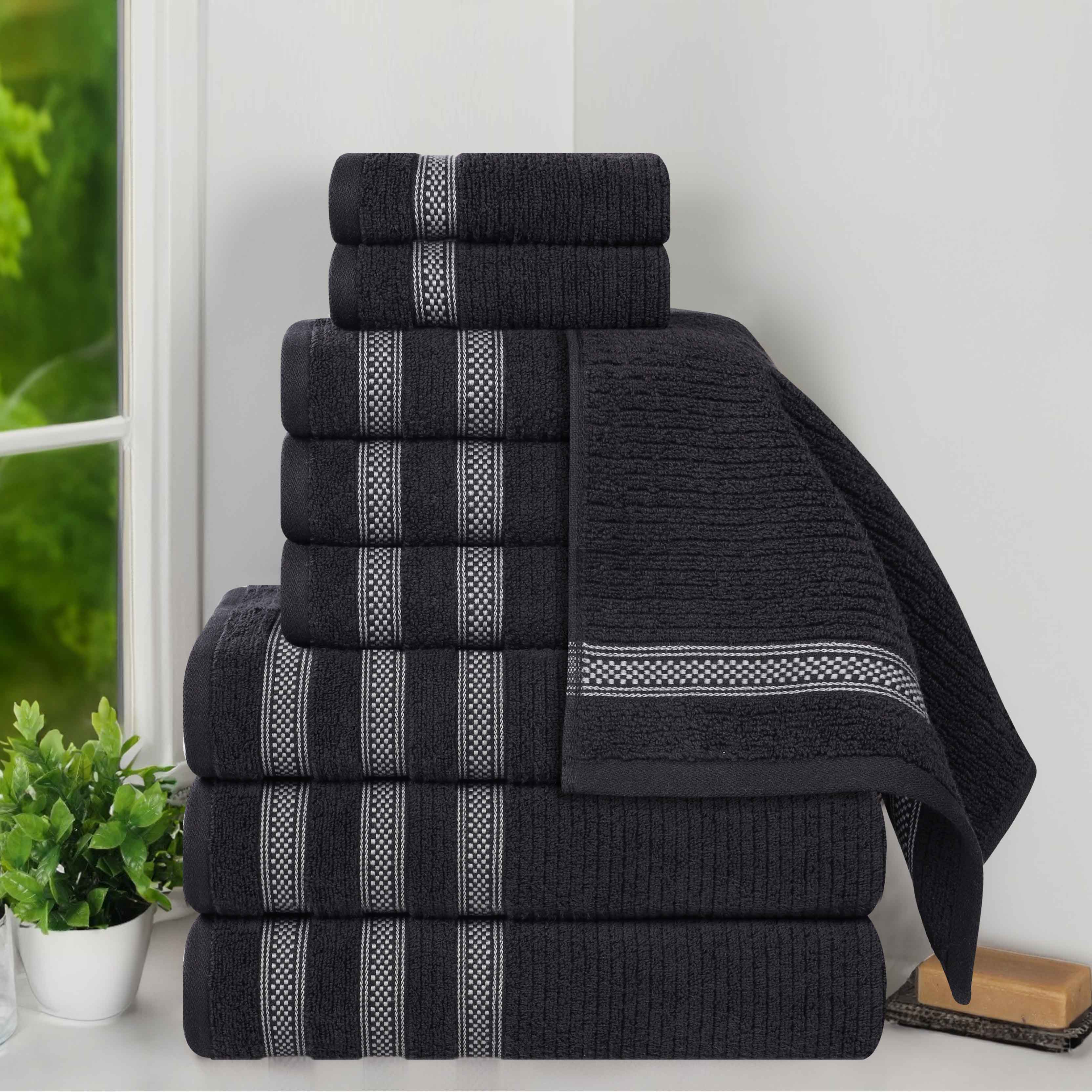 Brea Zero Twist Cotton Ribbed Geometric Border 9 Piece Towel Set - Towel Set by Superior Brand
