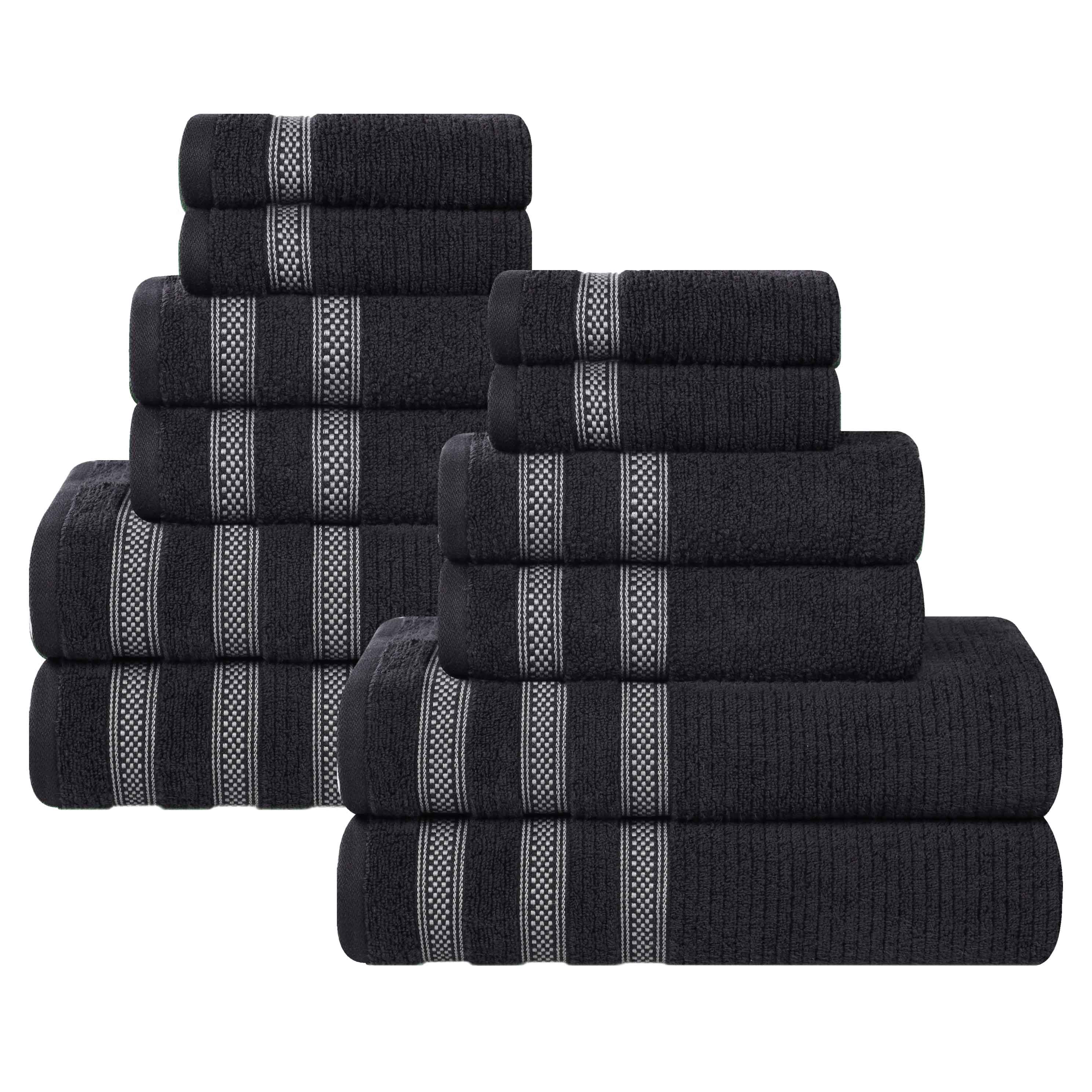 Brea Zero Twist Cotton Ribbed Geometric Border 12 Piece Towel Set - Towel Set by Superior Brand