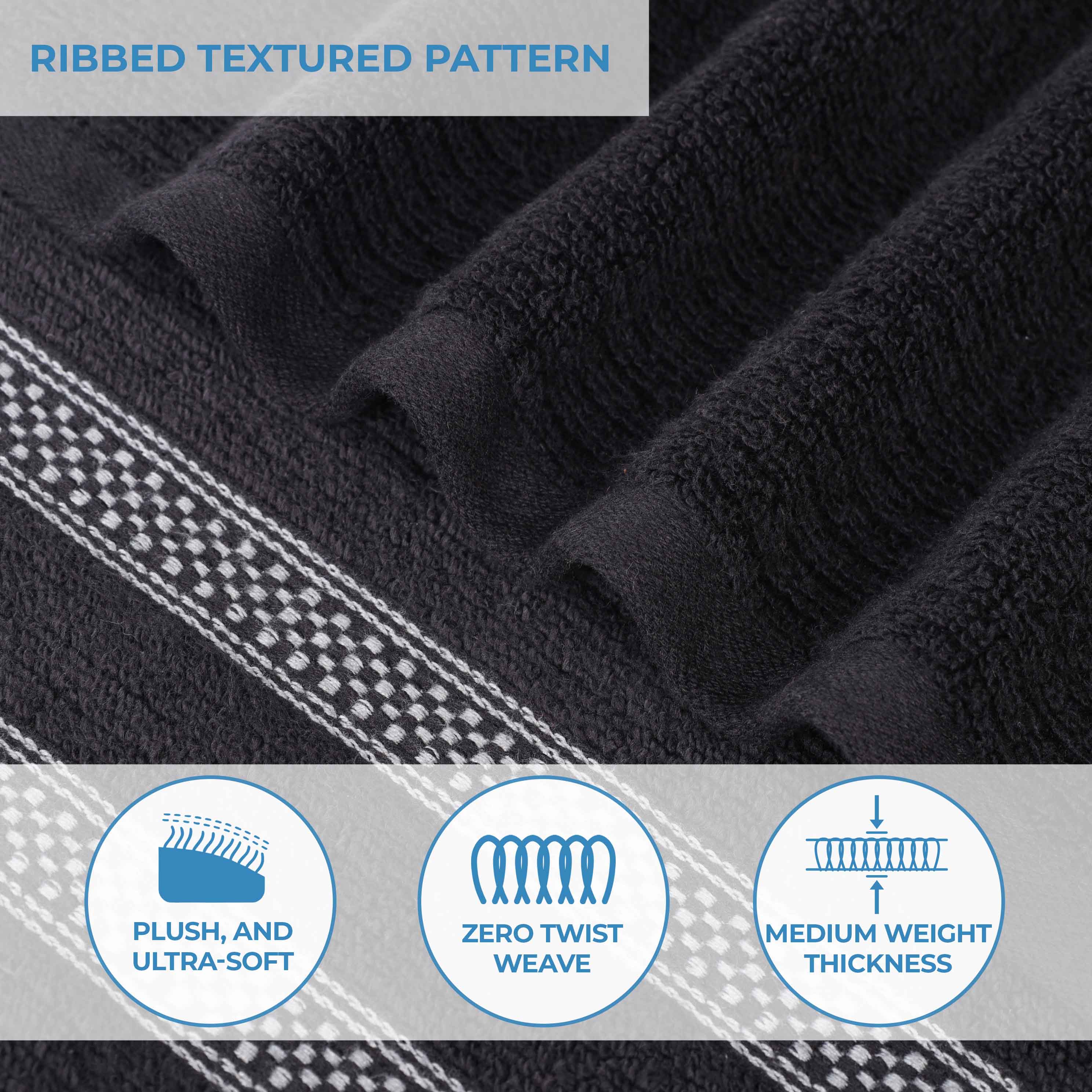 Brea Zero Twist Cotton Ribbed Geometric Border 8 Piece Towel Set - Towel Set by Superior Brand