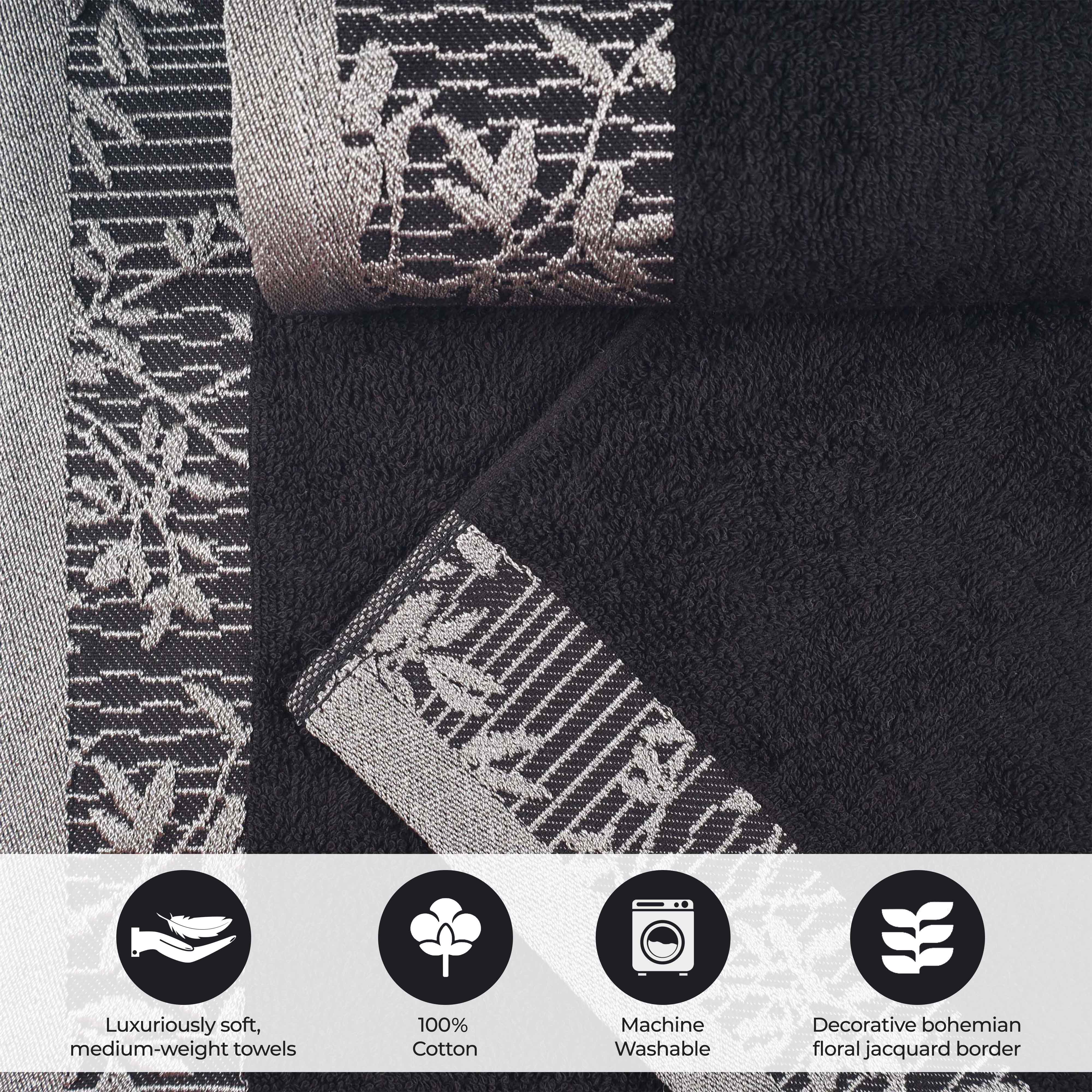 Wisteria Cotton Medium Weight Floral Jacquard Border 3 Piece Towel Set - Towel Set by Superior Brand