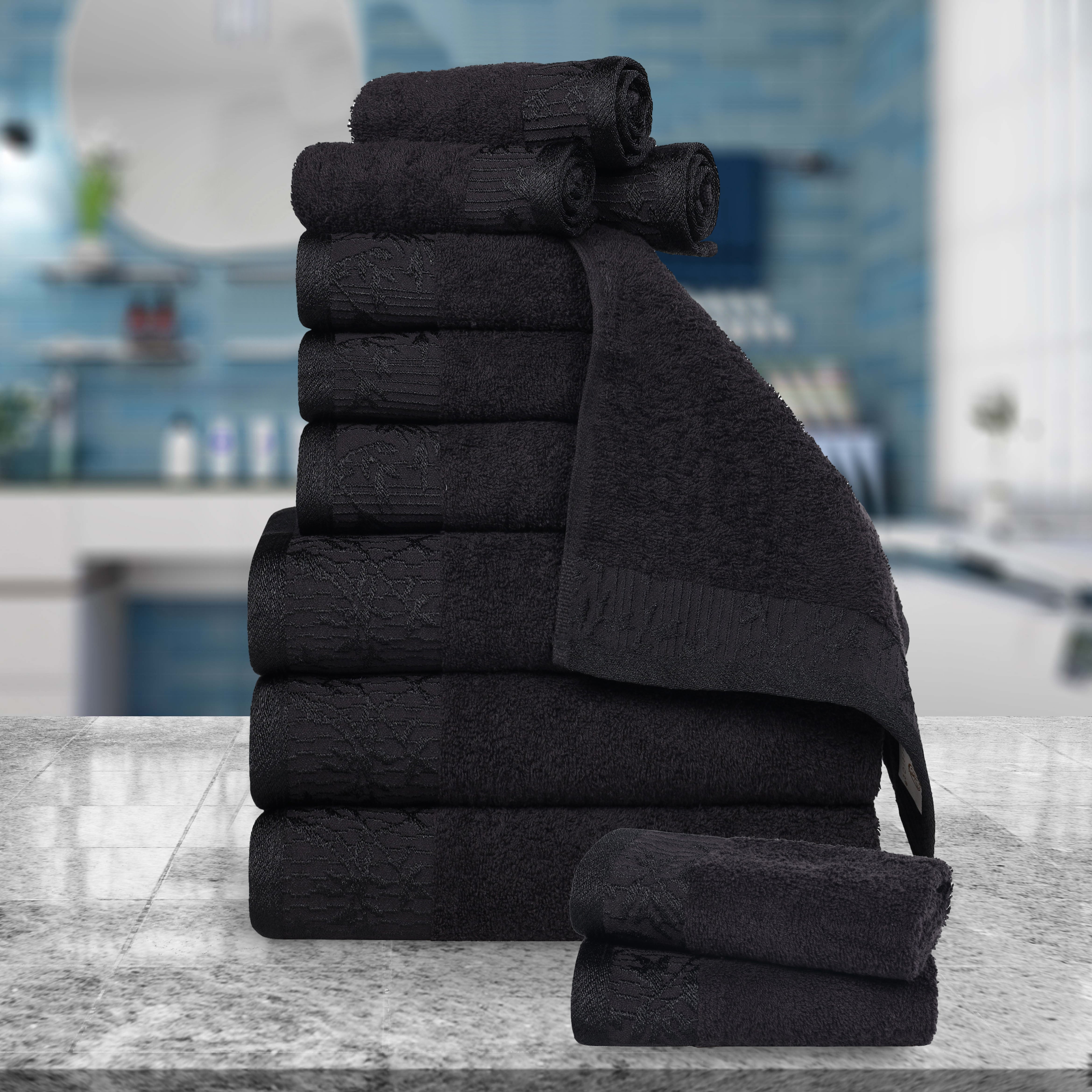 Wisteria Cotton Medium Weight Floral Jacquard Border 12 Piece Towel Set - Towel Set by Superior Brand