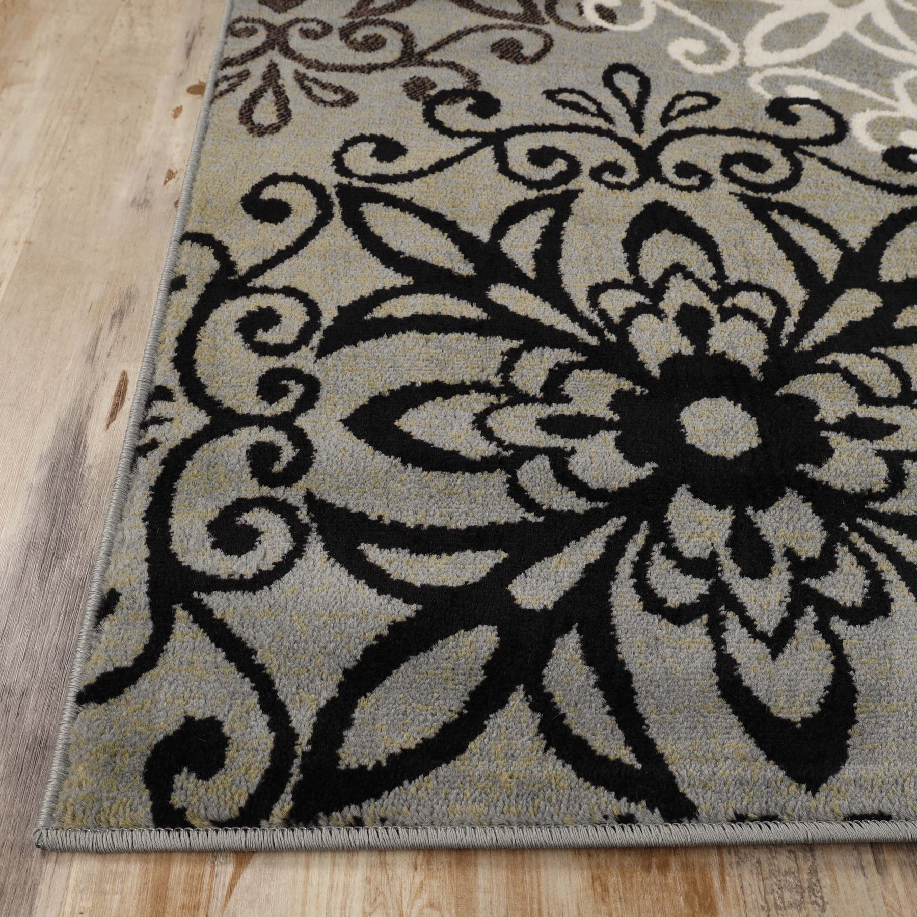 Leigh Traditional Floral Scroll Indoor Area Rug or Runner Rug Or Door Mat - Blue