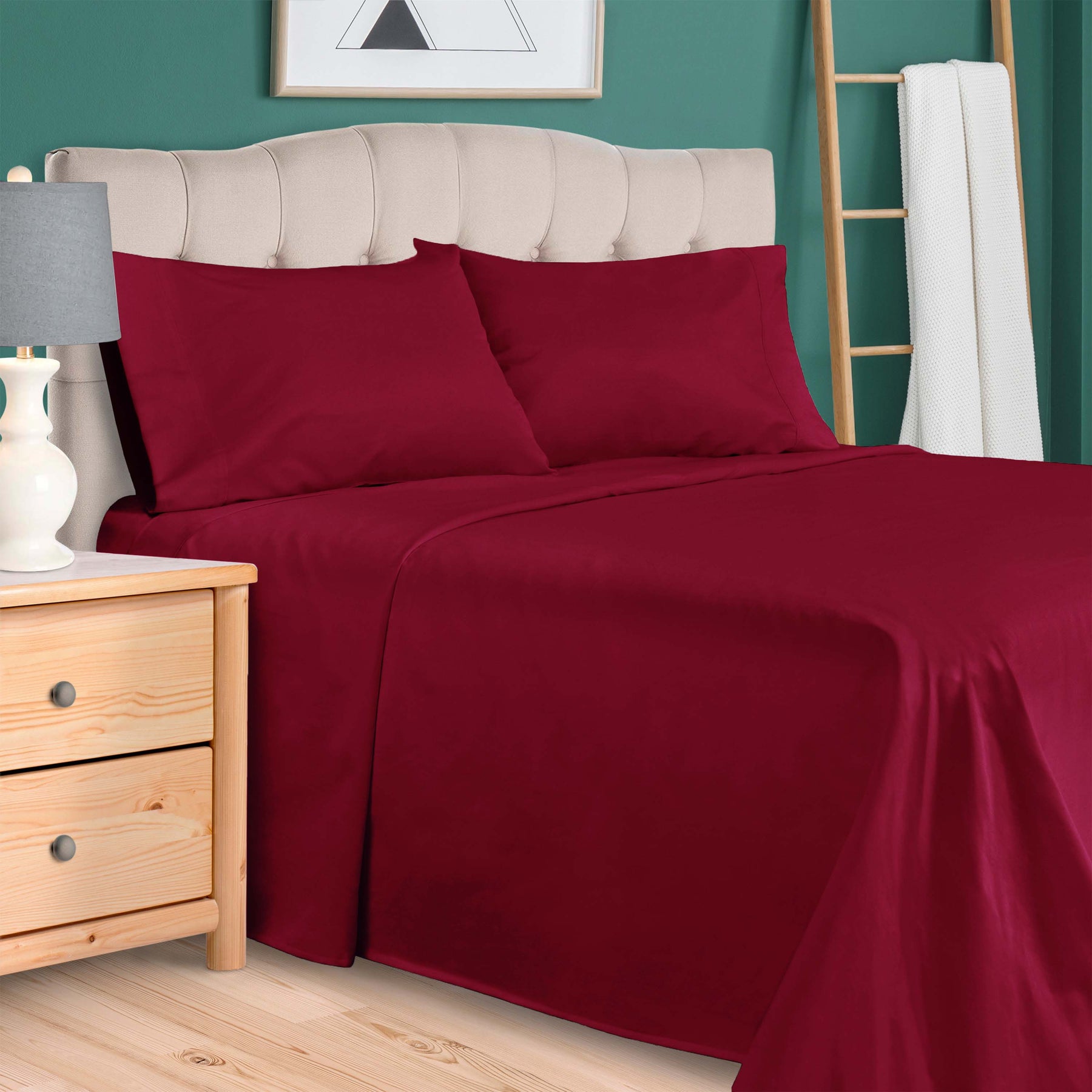 Superior Egyptian Cotton 300 Thread Count Solid Deep Pocket Bed Sheet Set - Burgundy