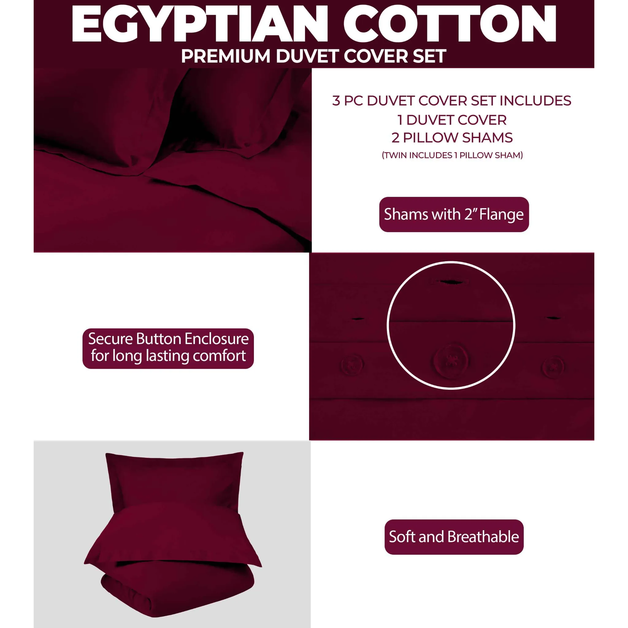 Egyptian Cotton 400 Thread Count Solid Luxury Duvet Cover Set - Egyptian Cotton Duvet Cover Set by Superior Brand