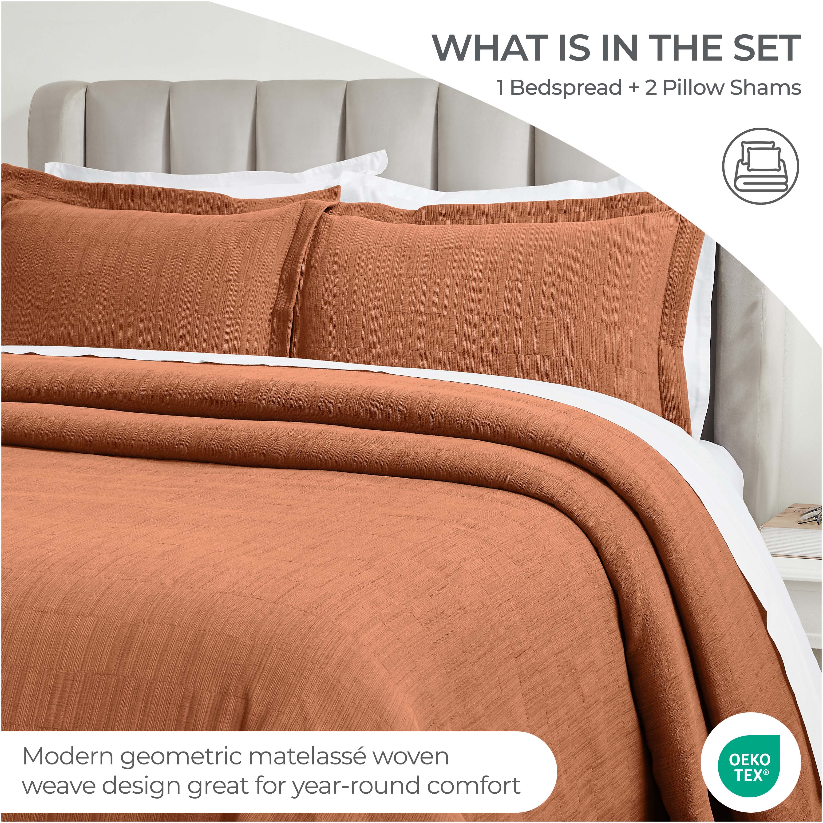 Zenith Cotton Medium Weight Geometric Matelasse Bedspread and Sham Set - Bedspread by Superior Brand