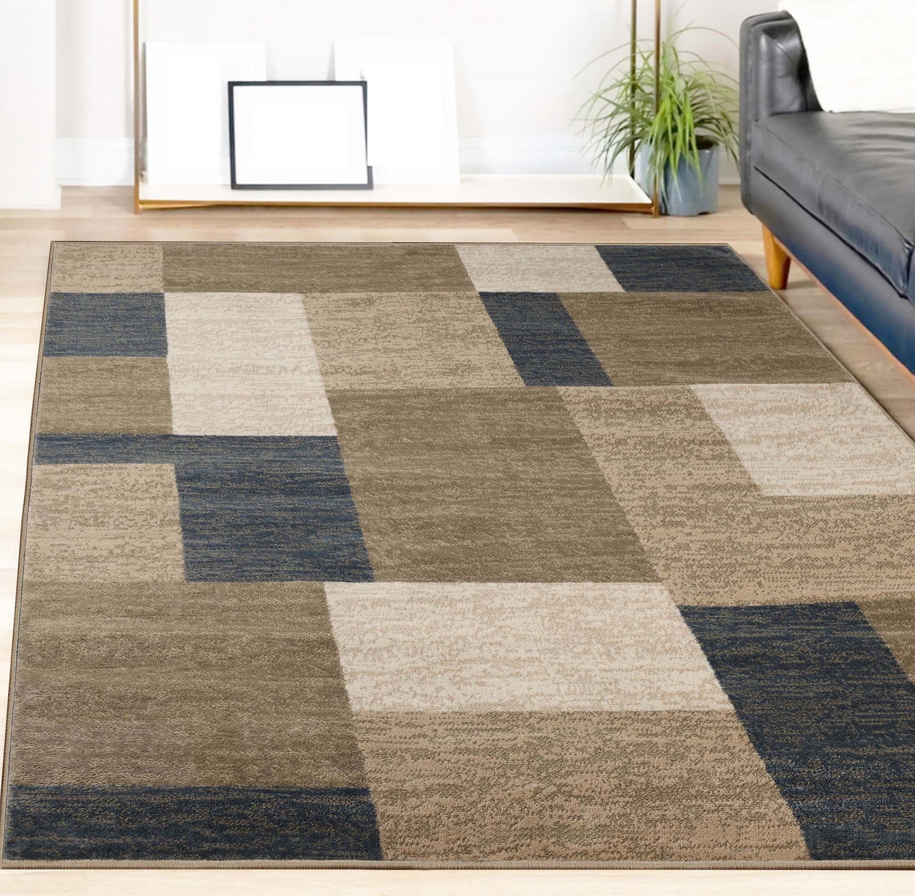 Clifton Geometric Color Block Plush Modern Indoor Area Rug or Runner Rug