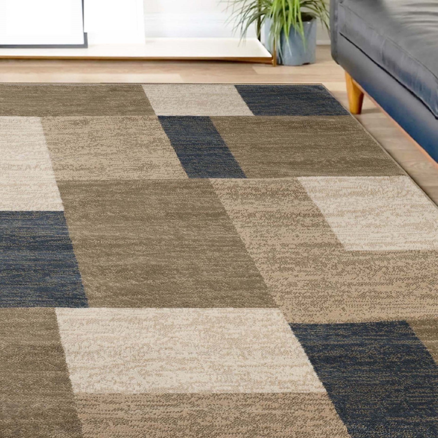 Clifton Geometric Color Block Plush Modern Indoor Area Rug or Runner Rug