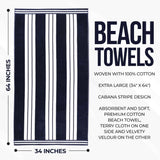Cabana Stripe Oversized Cotton Beach Towel Set of 2, 4, or 6 Piece