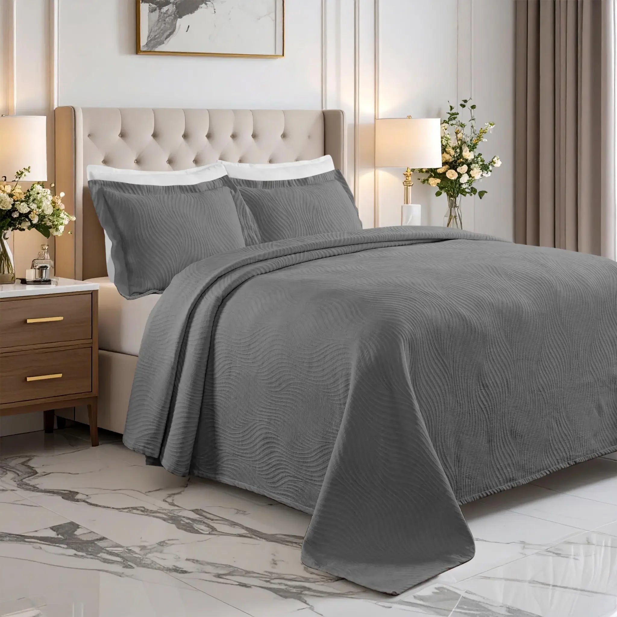 Lightweight Cotton Bedspread Sets 3-Piece Cascade Jacquard Matelassé - Bedspread by Superior Brand