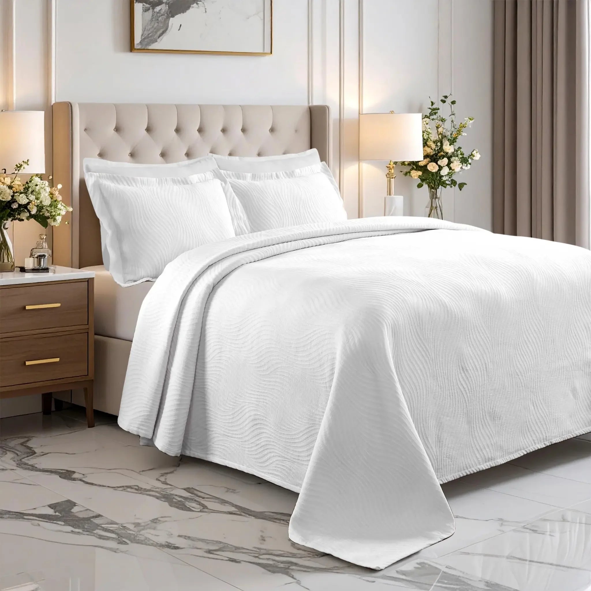Lightweight Cotton Bedspread Sets 3-Piece Cascade Jacquard Matelassé - Bedspread by Superior Brand