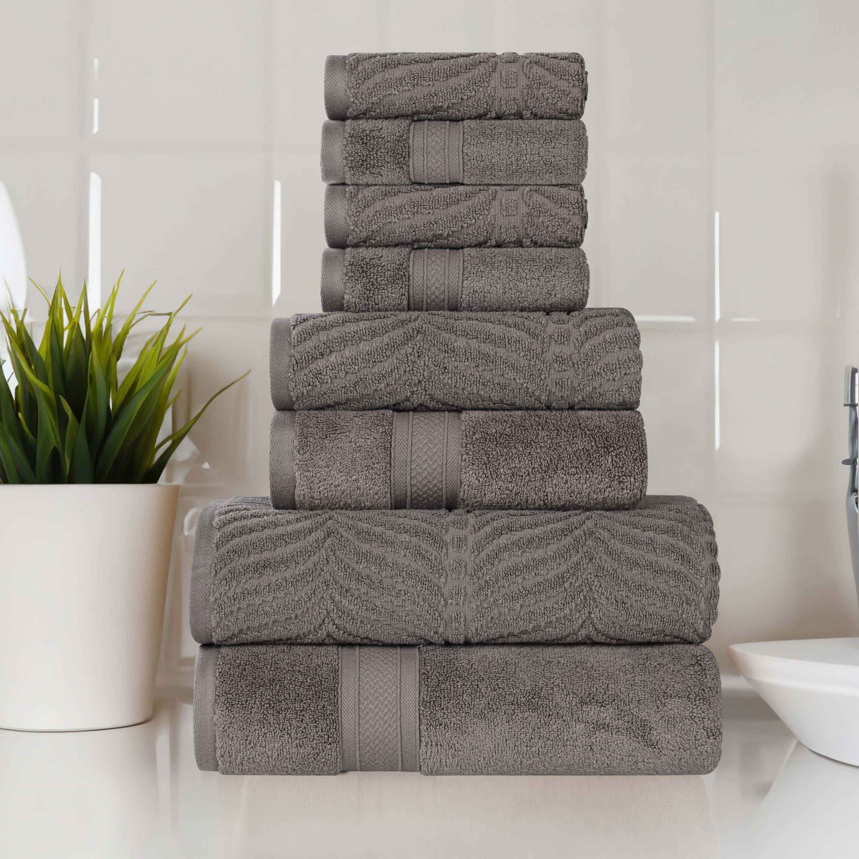 Chevron Zero Twist Solid and Jacquard Cotton 8 Piece Towel Set - Towel Set by Superior Brand
