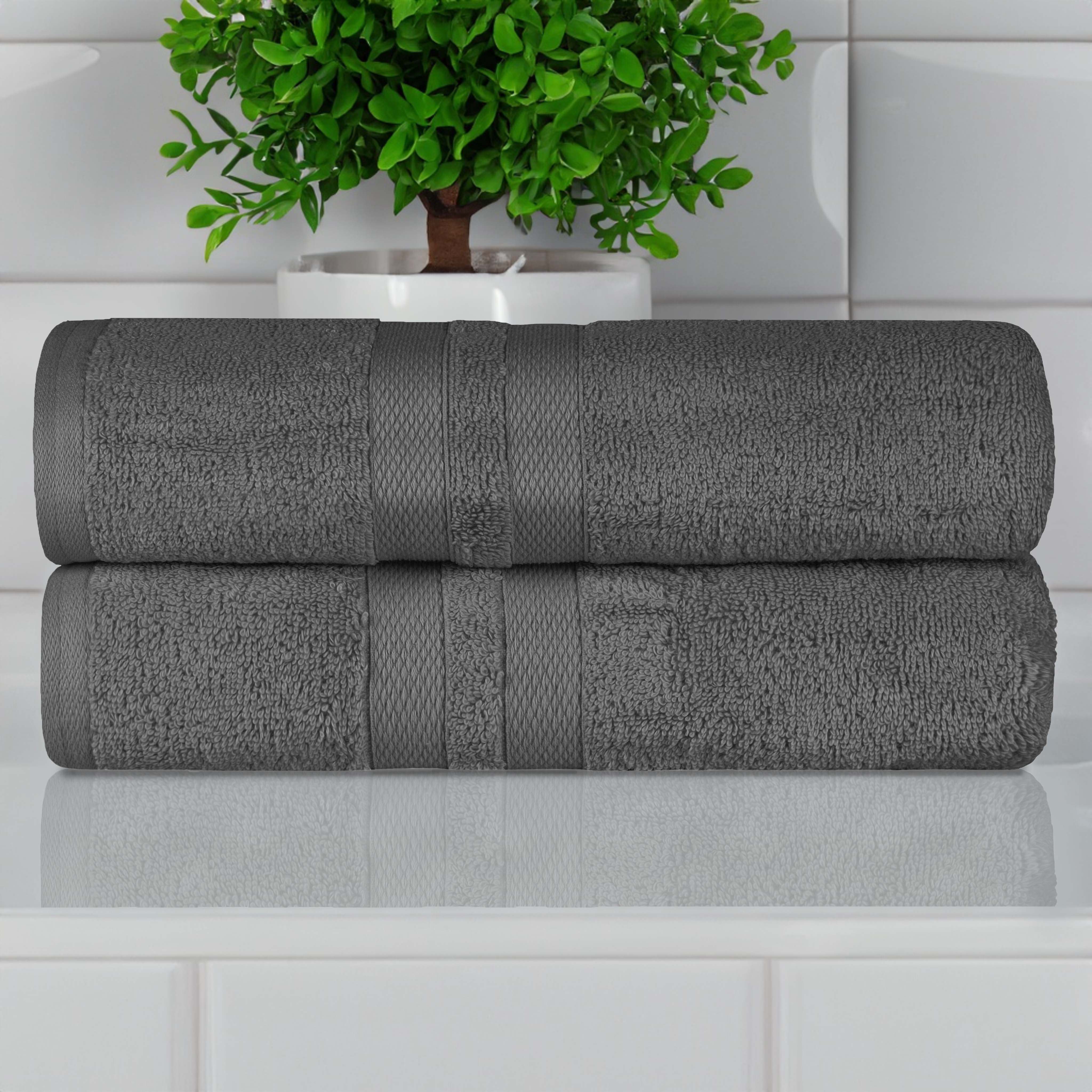 Ultra-Soft Cotton Solid Medium Weight Absorbent Bath Towel Set of 2 - Towel Set by Superior Brand
