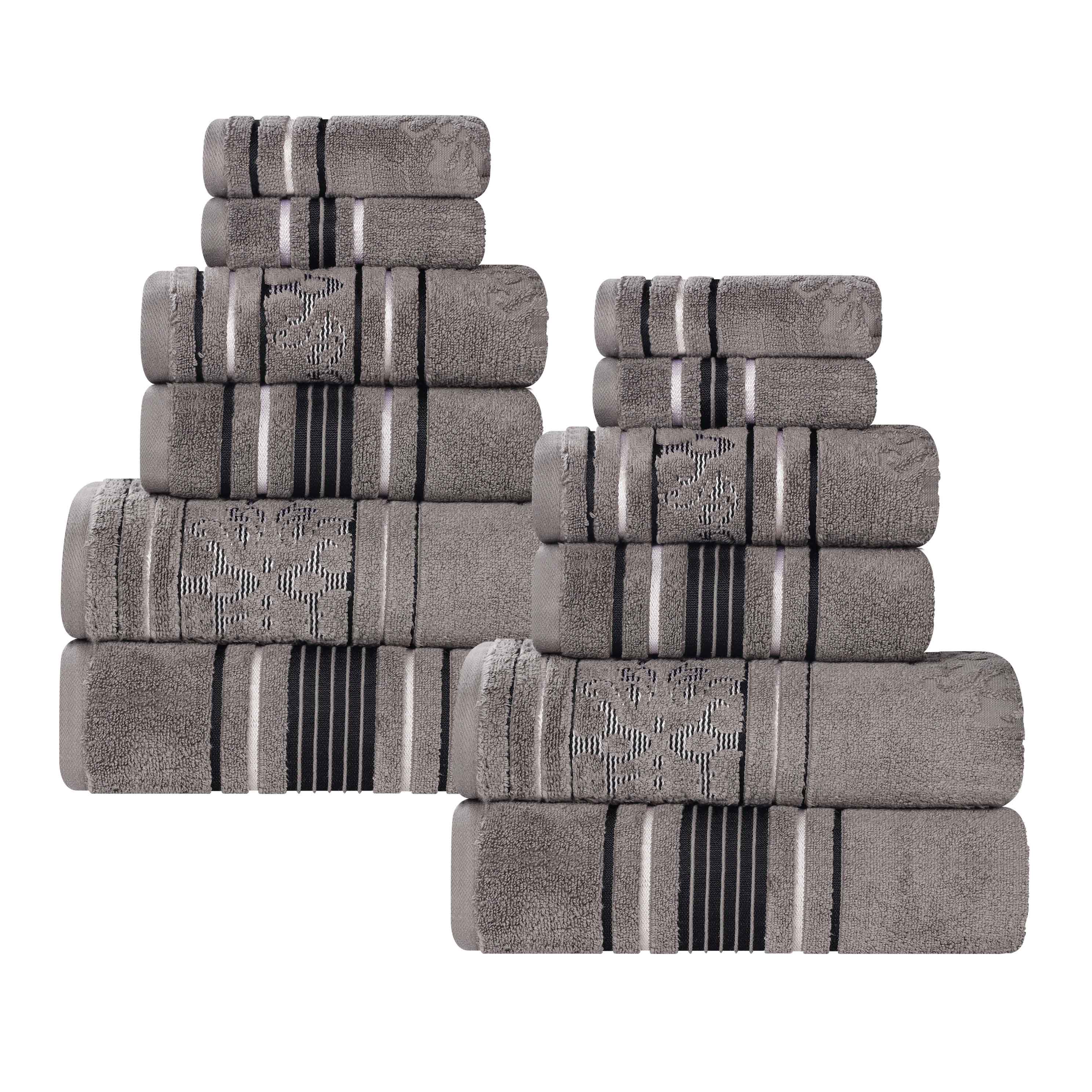 Sadie Zero Twist Cotton Solid and Jacquard Floral 12 Piece Towel Set - Towel Set by Superior Brand