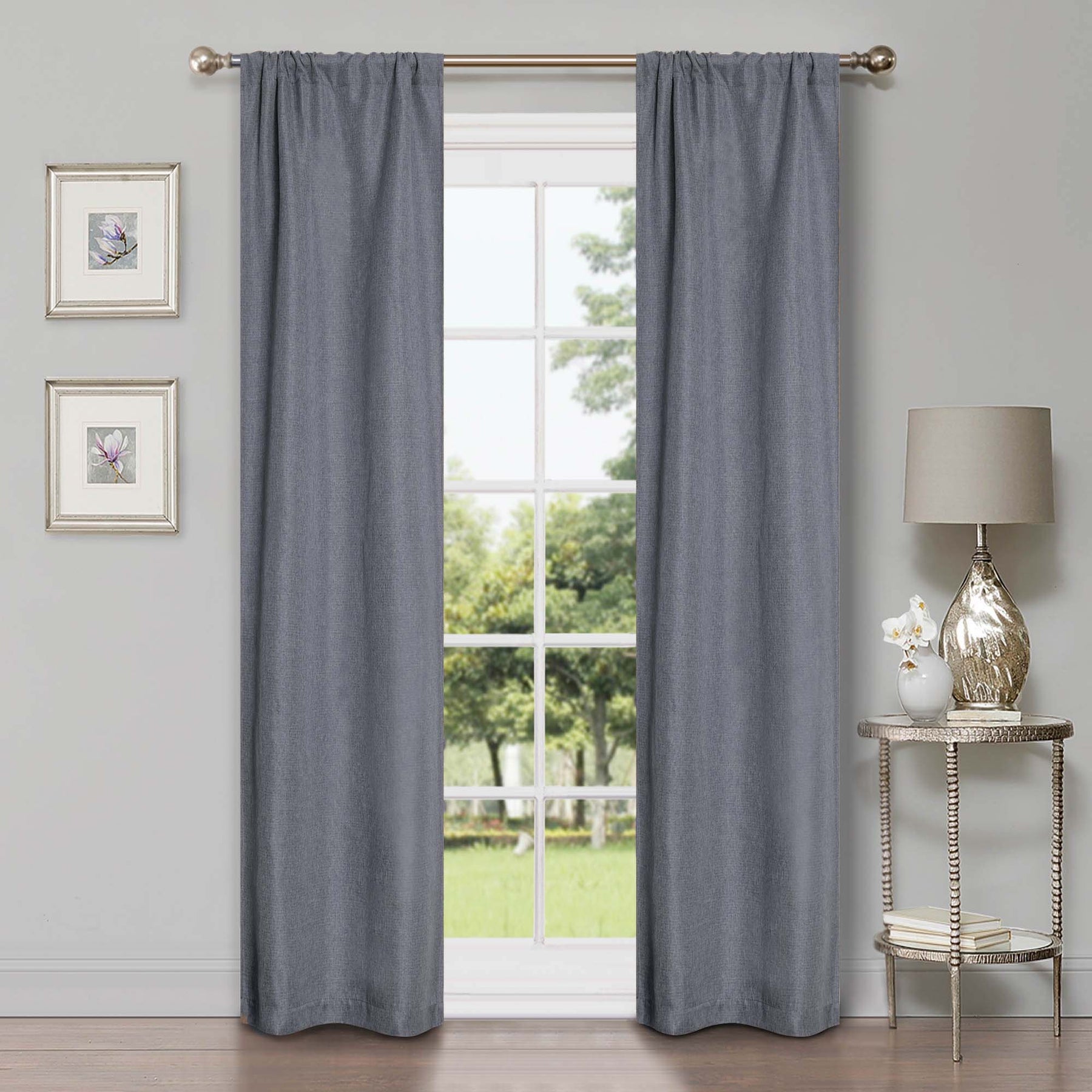 Linen Pattern Washable Room Darkening Blackout Curtains, Set of 2 - Charcoal
