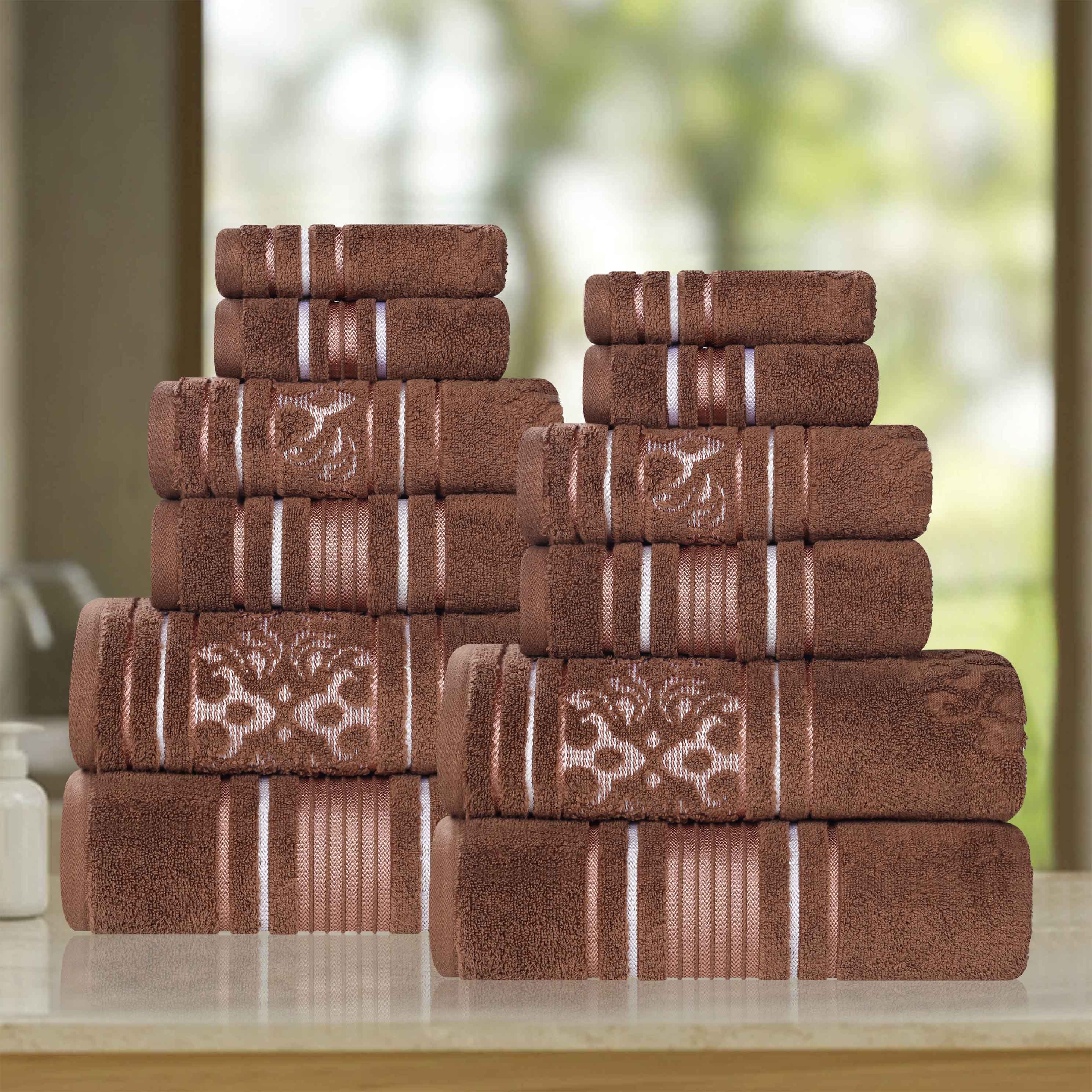 Sadie Zero Twist Cotton Solid and Jacquard Floral 12 Piece Towel Set - Towel Set by Superior Brand