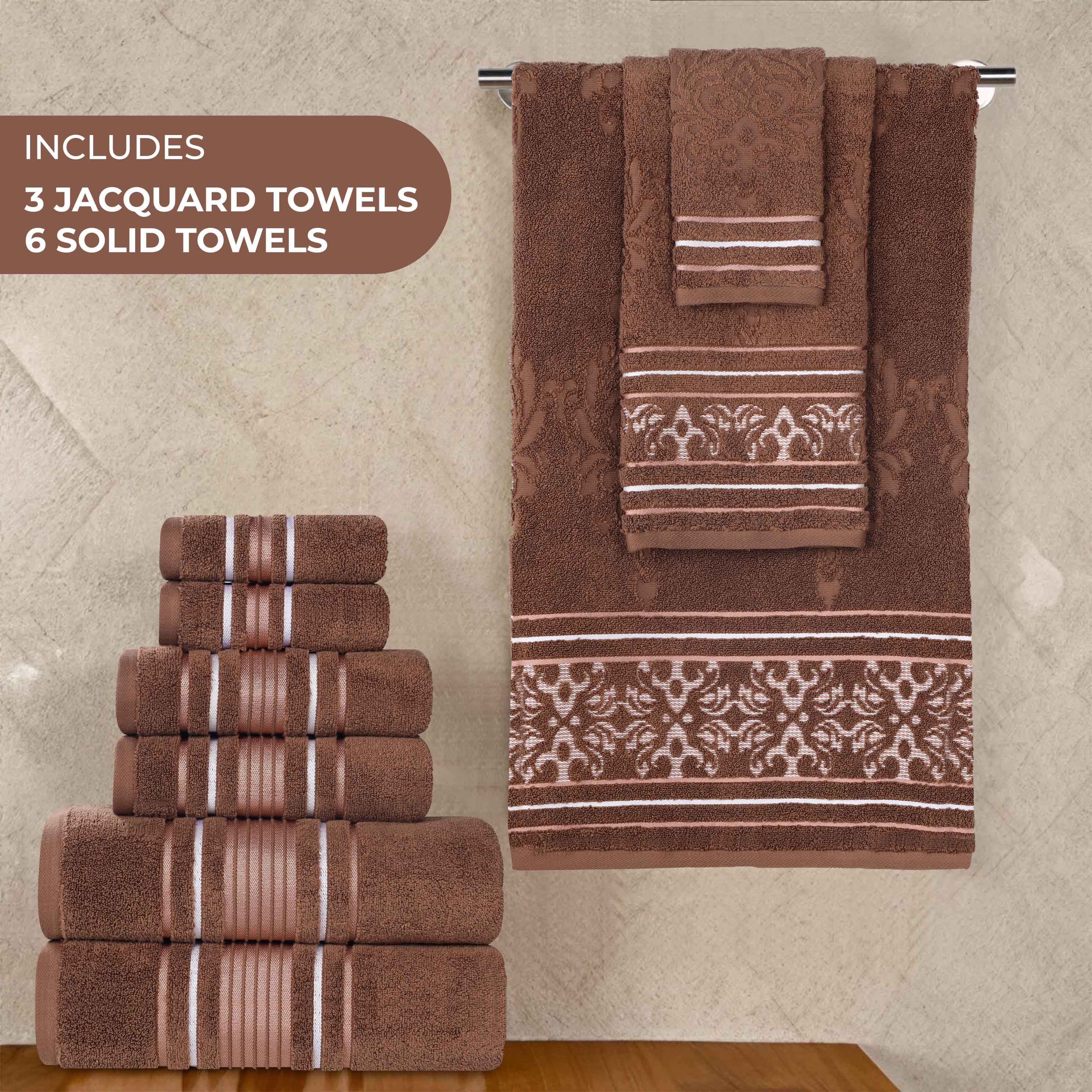 Zero-Twist Cotton Jacquard Towel Set 9 Piece - Sadie - Towel Set by Superior Brand
