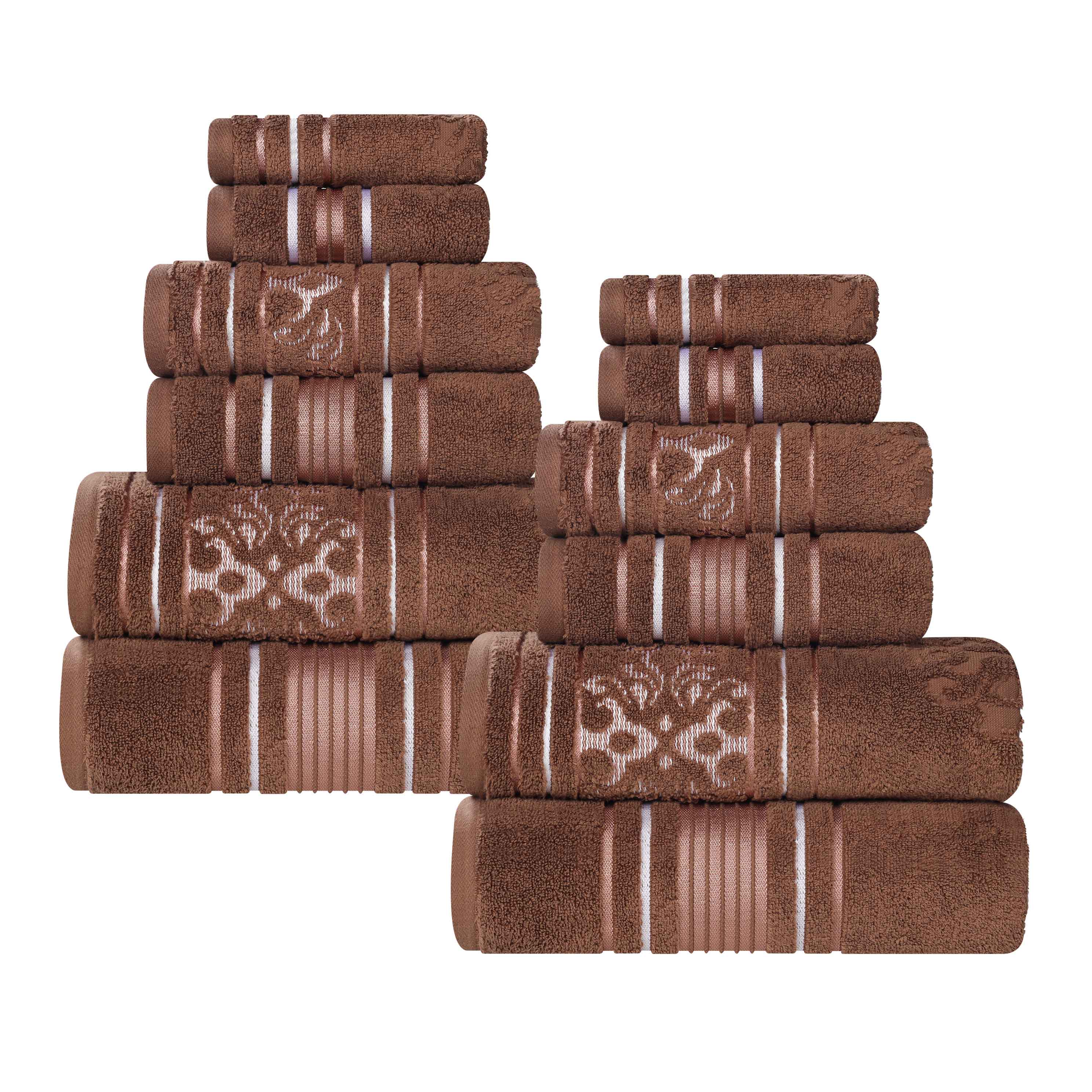 Sadie Zero Twist Cotton Solid and Jacquard Floral 12 Piece Towel Set - Towel Set by Superior Brand