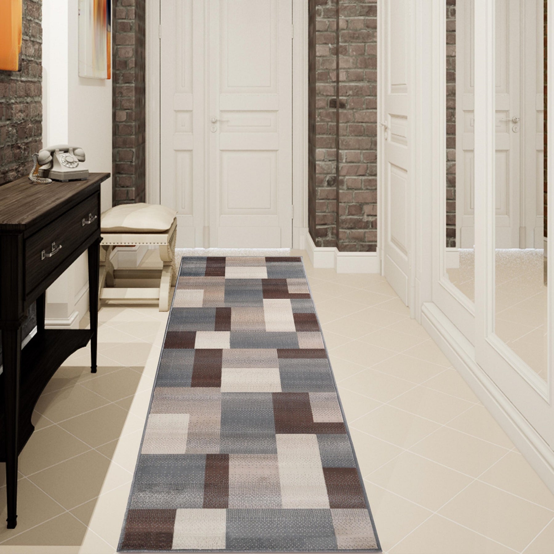 Clifton Geometric Color Block Plush Modern Indoor Area Rug or Runner Rug