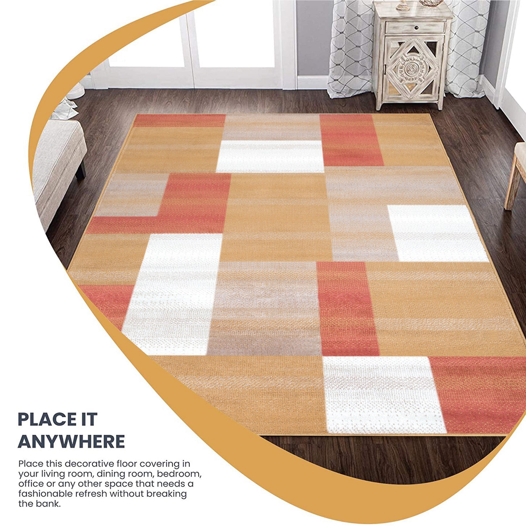 Clifton Geometric Color Block Plush Modern Indoor Area Rug or Runner Rug