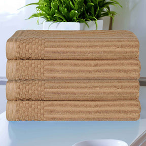 Soho Ribbed Cotton Absorbent Bath Towel Set of 4 - Coffee