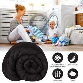 Monochrome Basketweave Plush Microfiber Down Alternative Comforter - Black