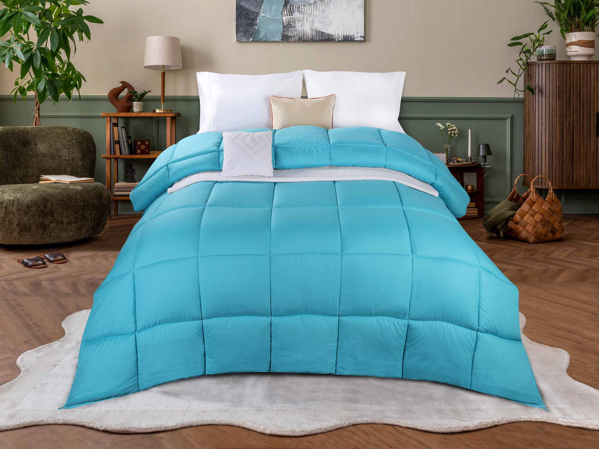 Monochrome Basketweave Plush Microfiber Down Alternative Comforter - Winter Blue