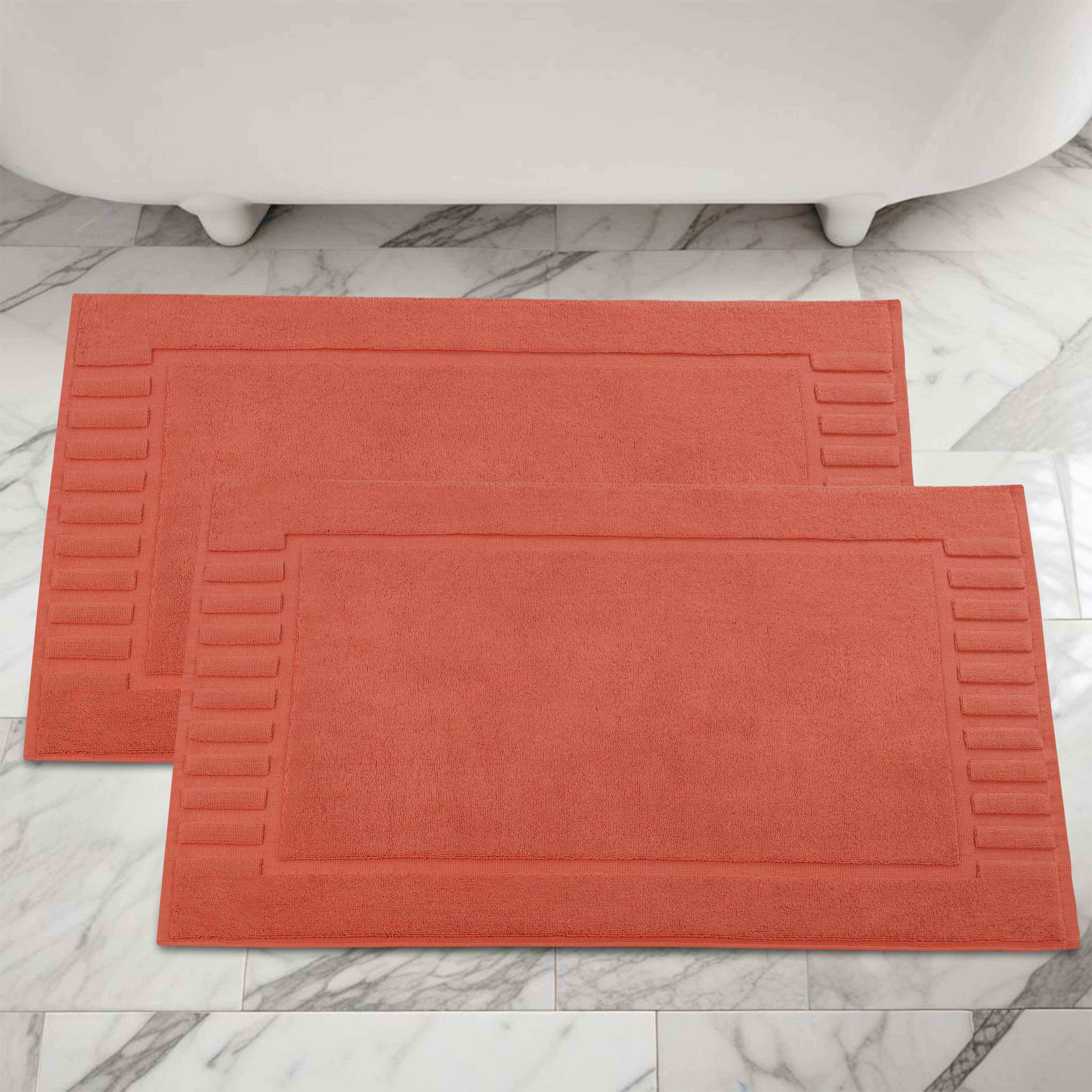 Leo Cotton Solid Modern Absorbent Heavy Washable Bath Mat Set of 2 - Bath Mats by Superior Brand