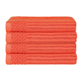 Soho Ribbed Cotton Absorbent Bath Towel Set of 4 - Coral
