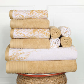 Cotton Marble and Solid Quick Dry 10 Piece Assorted Bathroom Towel Set - Bronze