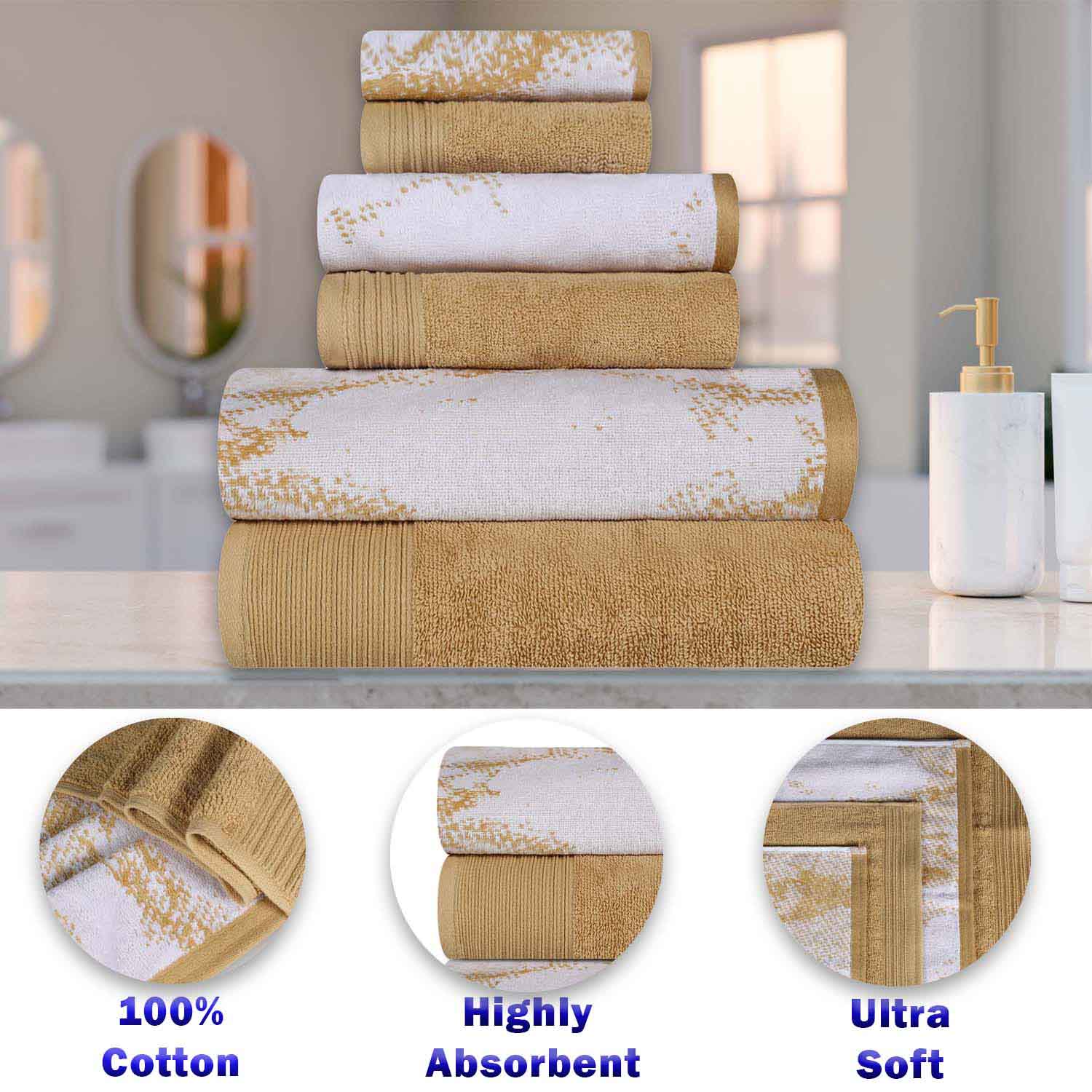 Cotton Marble and Solid Quick Dry 10 Piece Assorted Bathroom Towel Set - Bronze
