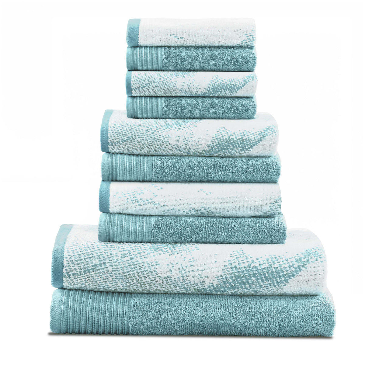 Cotton Marble and Solid Quick Dry 10 Piece Assorted Bathroom Towel Set - Cyan